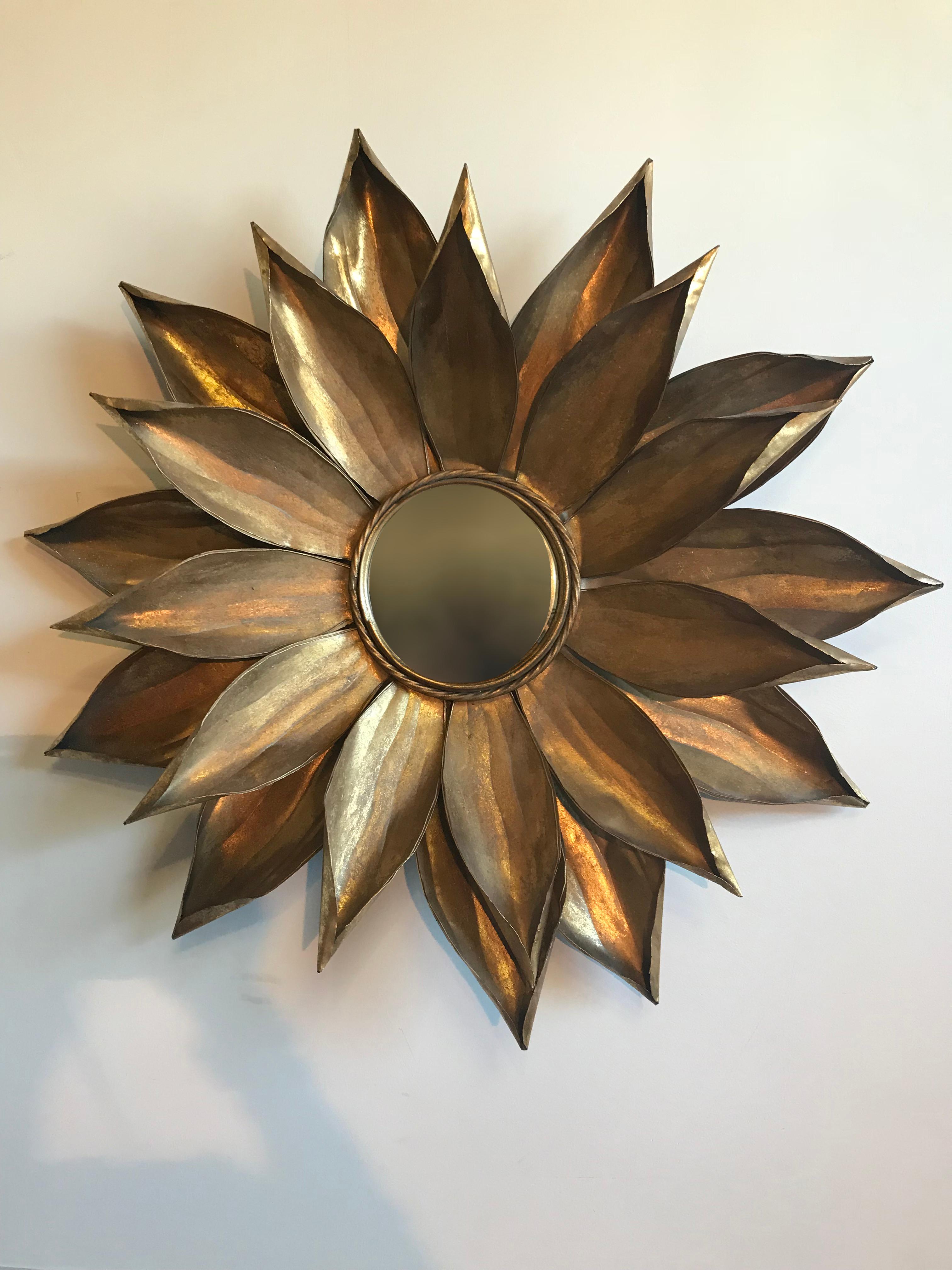 American Midcentury Brass Flower Petal Mirror