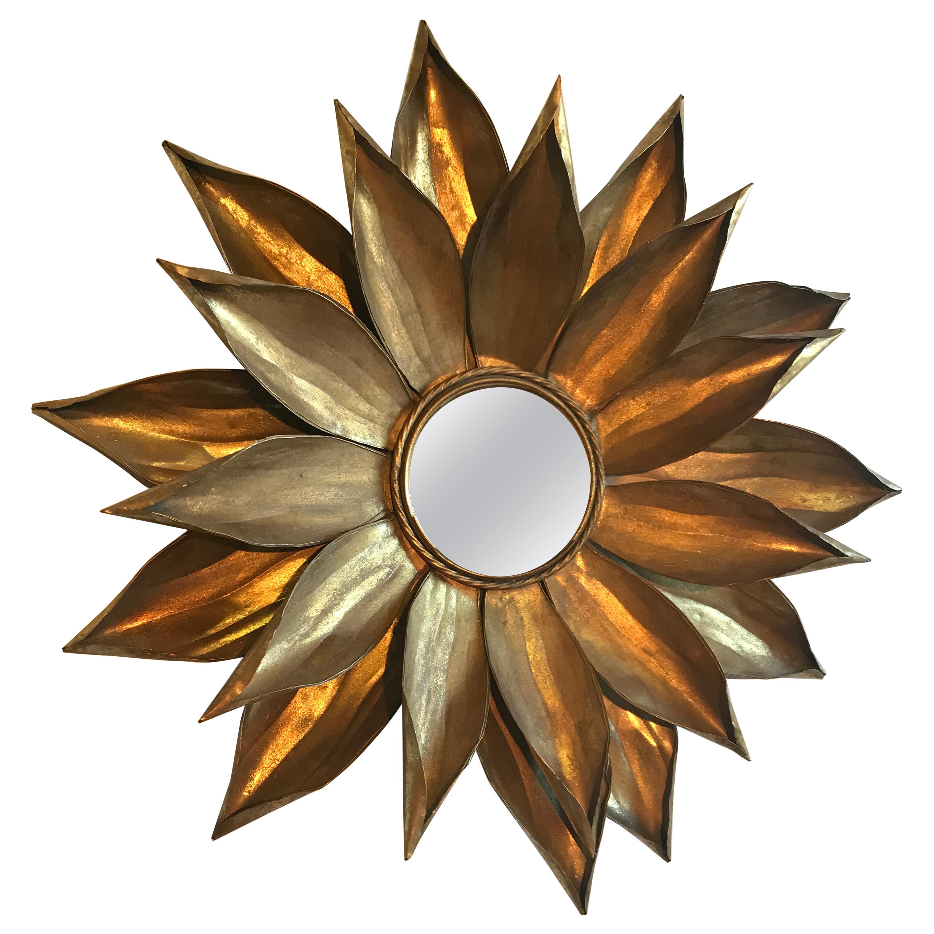 Midcentury Brass Flower Petal Mirror