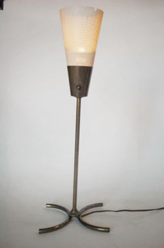 Midcentury Brass Free Standing Torchiere Table Lamp with Perforated Cone Shade