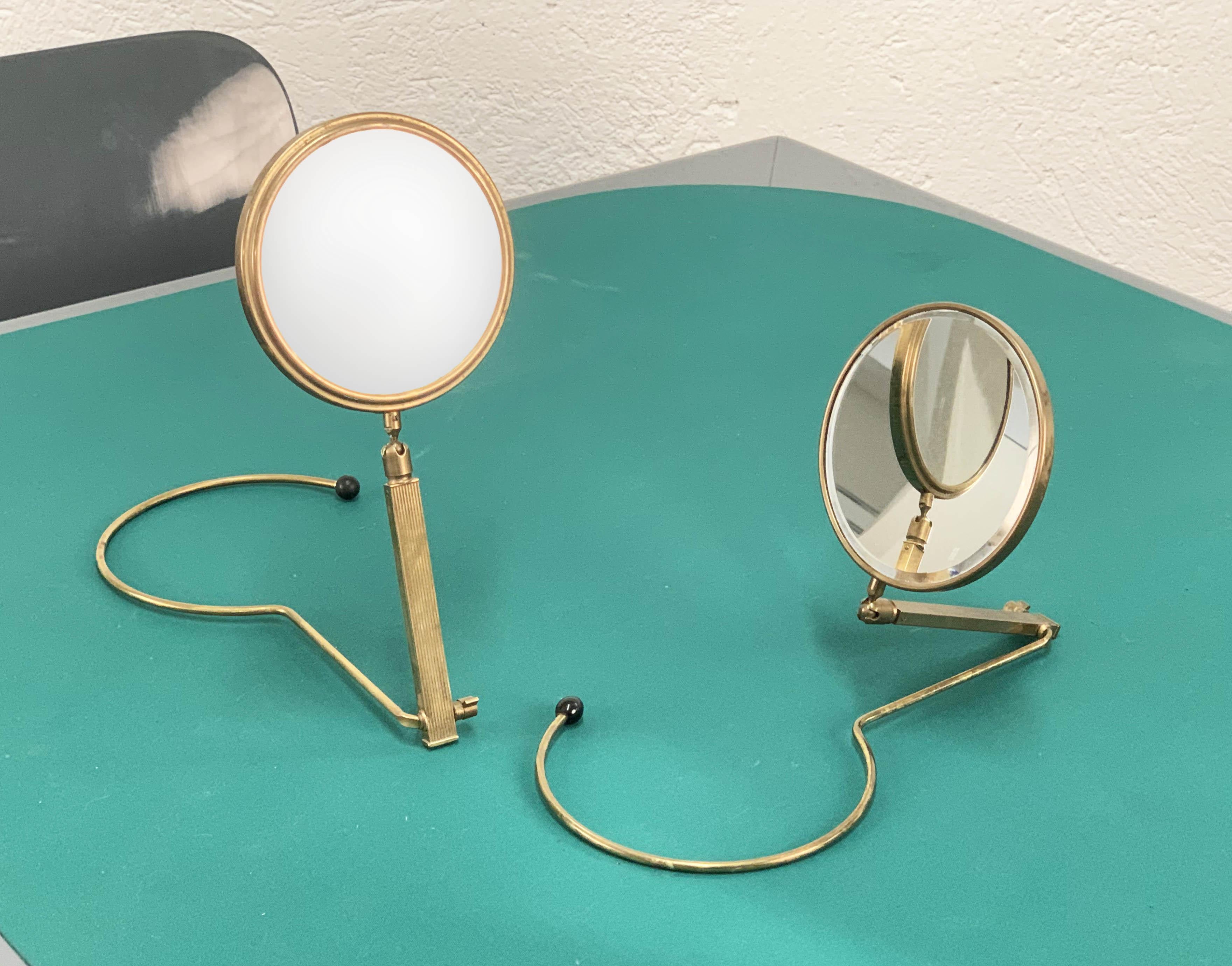 Midcentury Brass French Adjustable Table Mirror with a Two-Sides Stand, 1950s For Sale 12