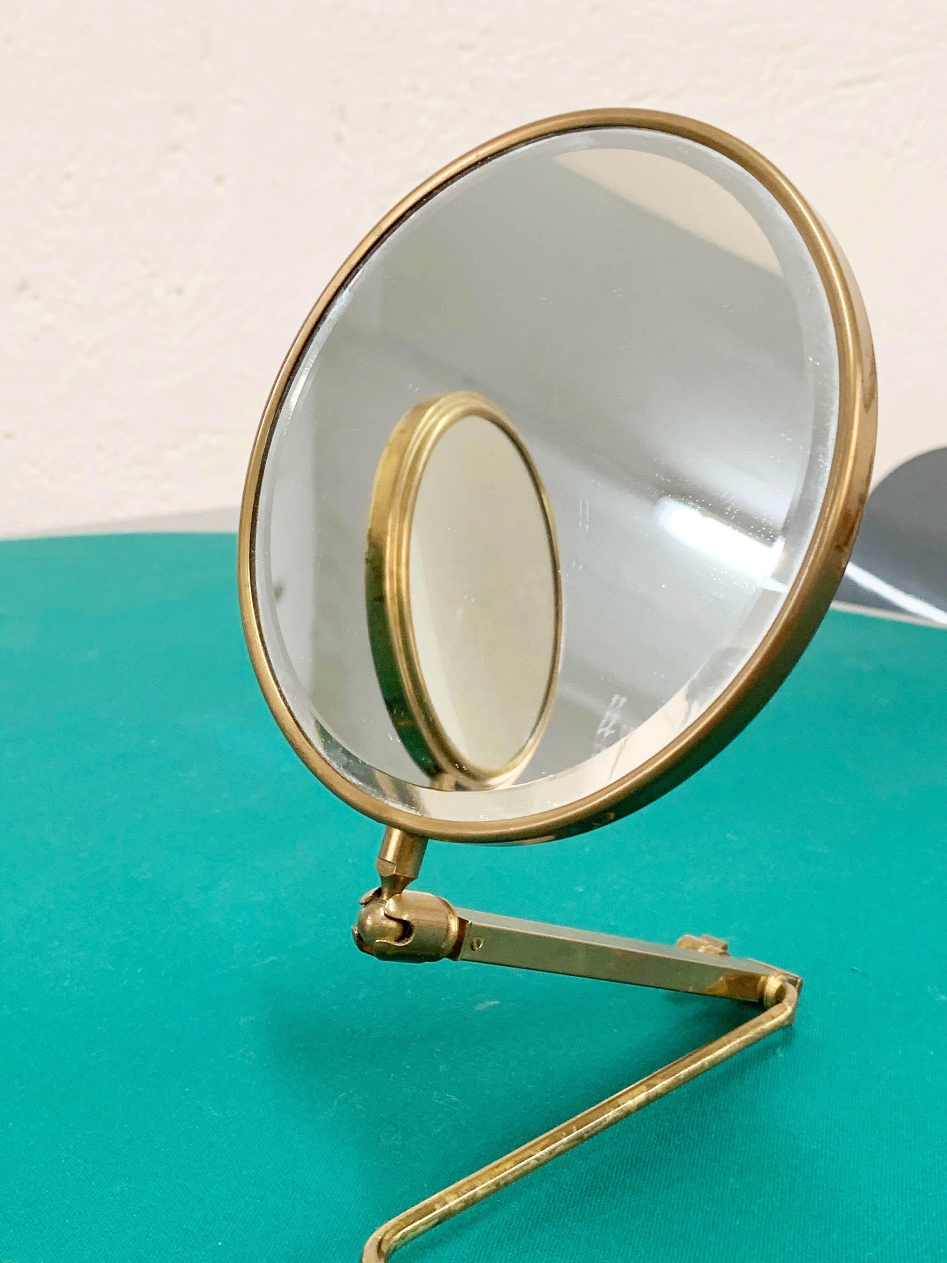 20th Century Midcentury Brass French Adjustable Table Mirror with a Two-Sides Stand, 1950s For Sale