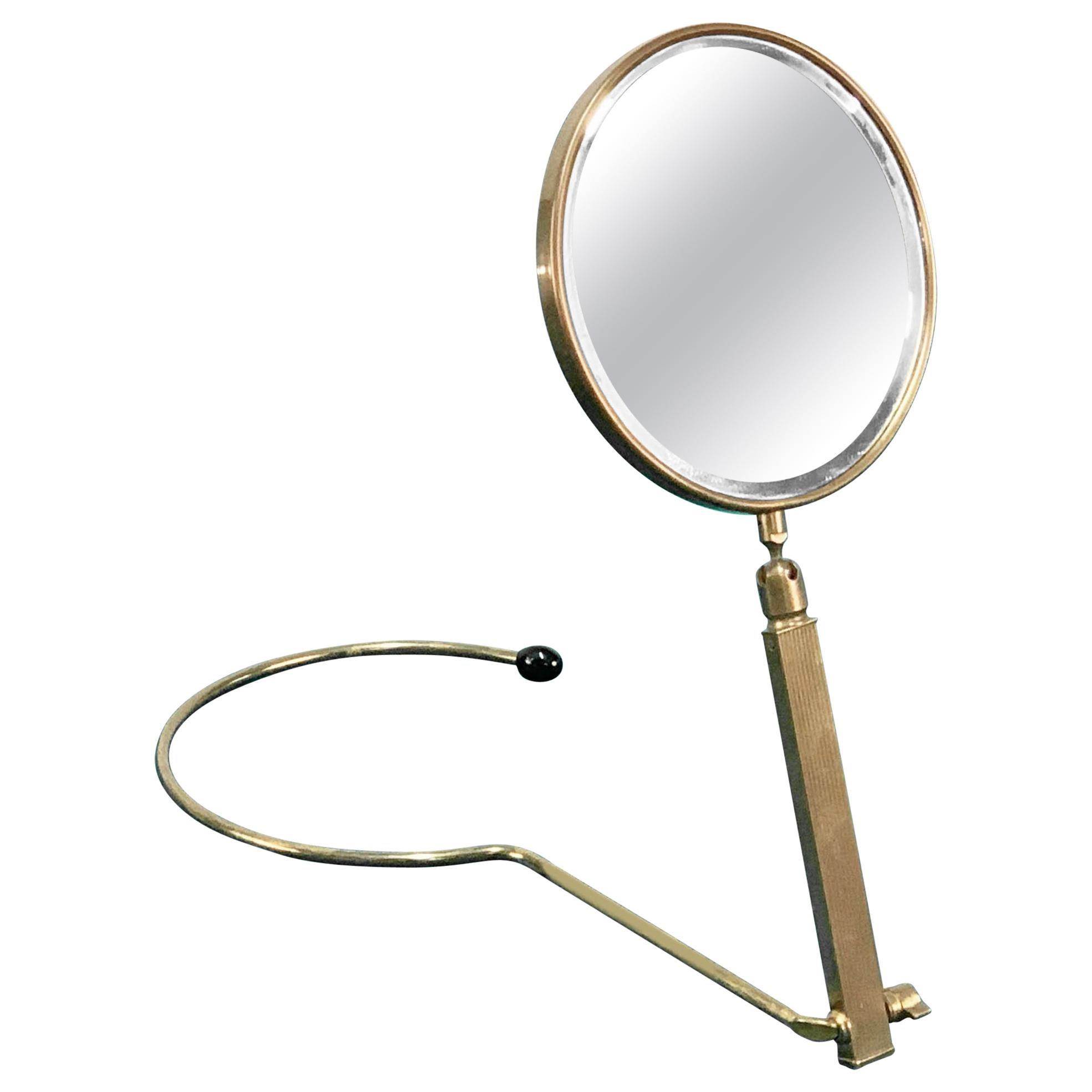 Midcentury Brass French Adjustable Table Mirror with a Two-Sides Stand, 1950s For Sale