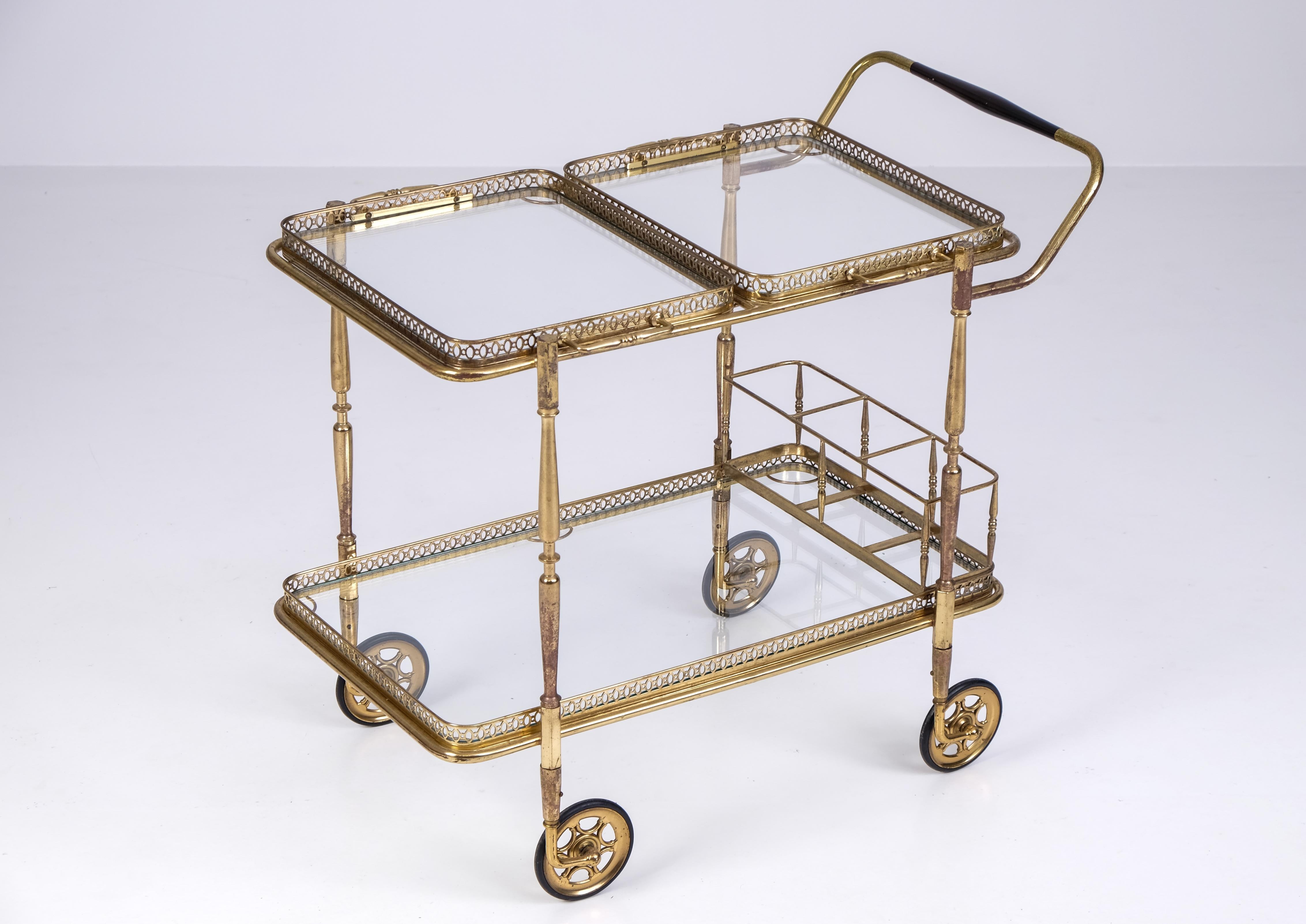 Midcentury Brass & Glass Bar Cart, 1960s For Sale 4