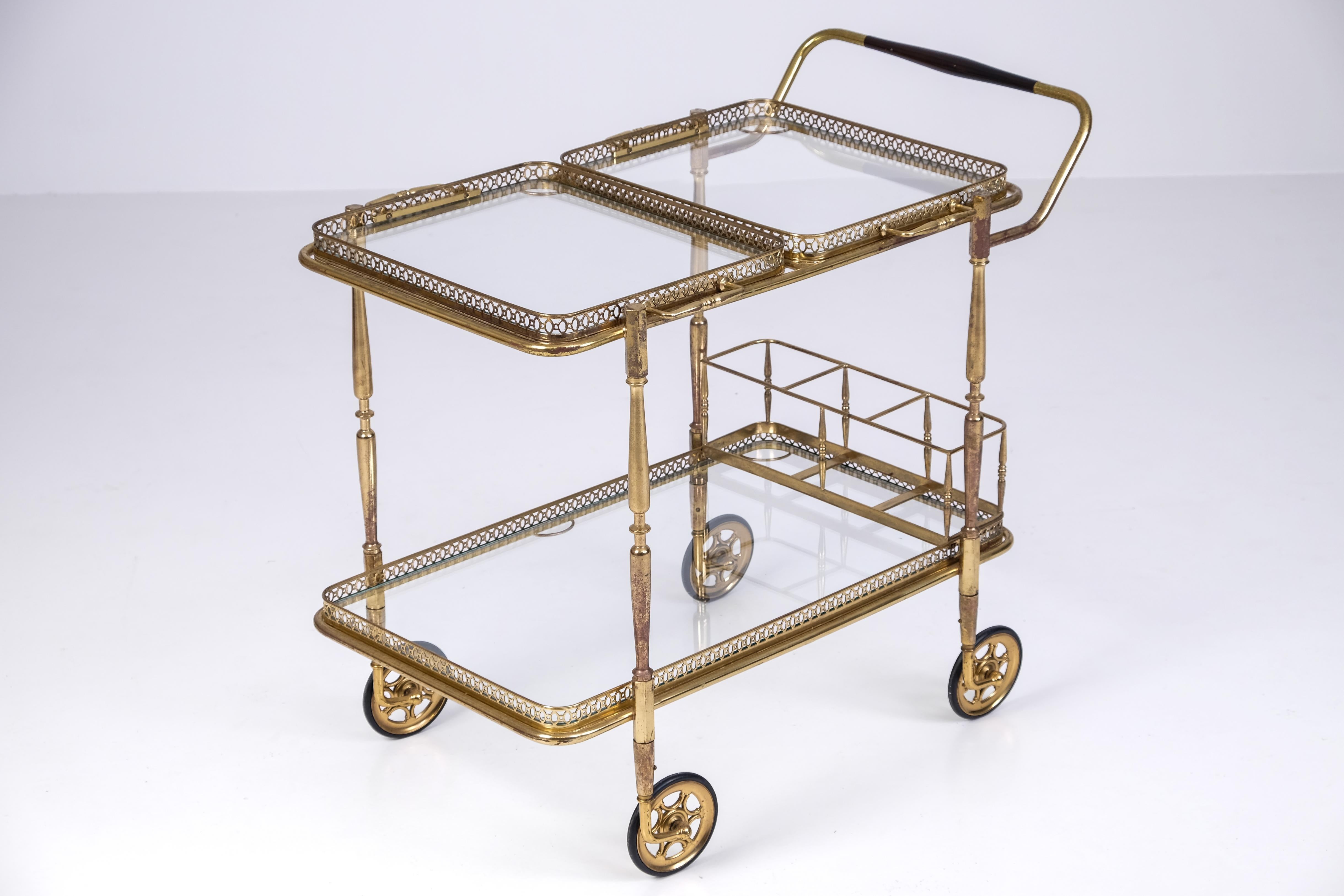 Midcentury Brass & Glass Bar Cart, 1960s For Sale 3