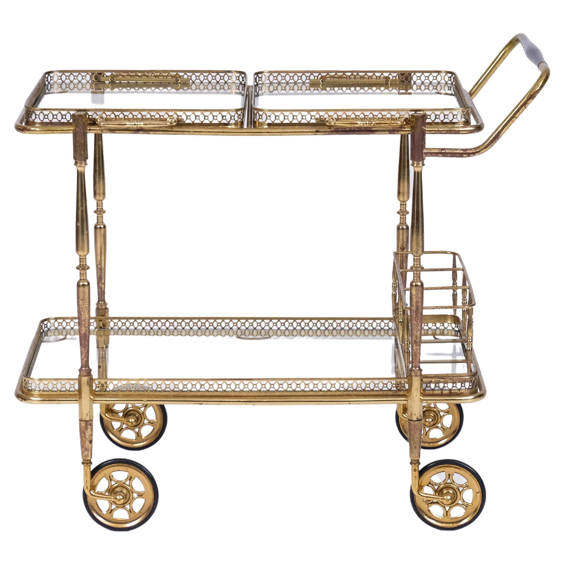 Midcentury Brass & Glass Bar Cart, 1960s For Sale