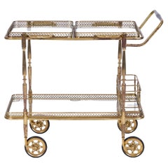 Carrito de bar de latón y cristal de mediados de siglo, años 60