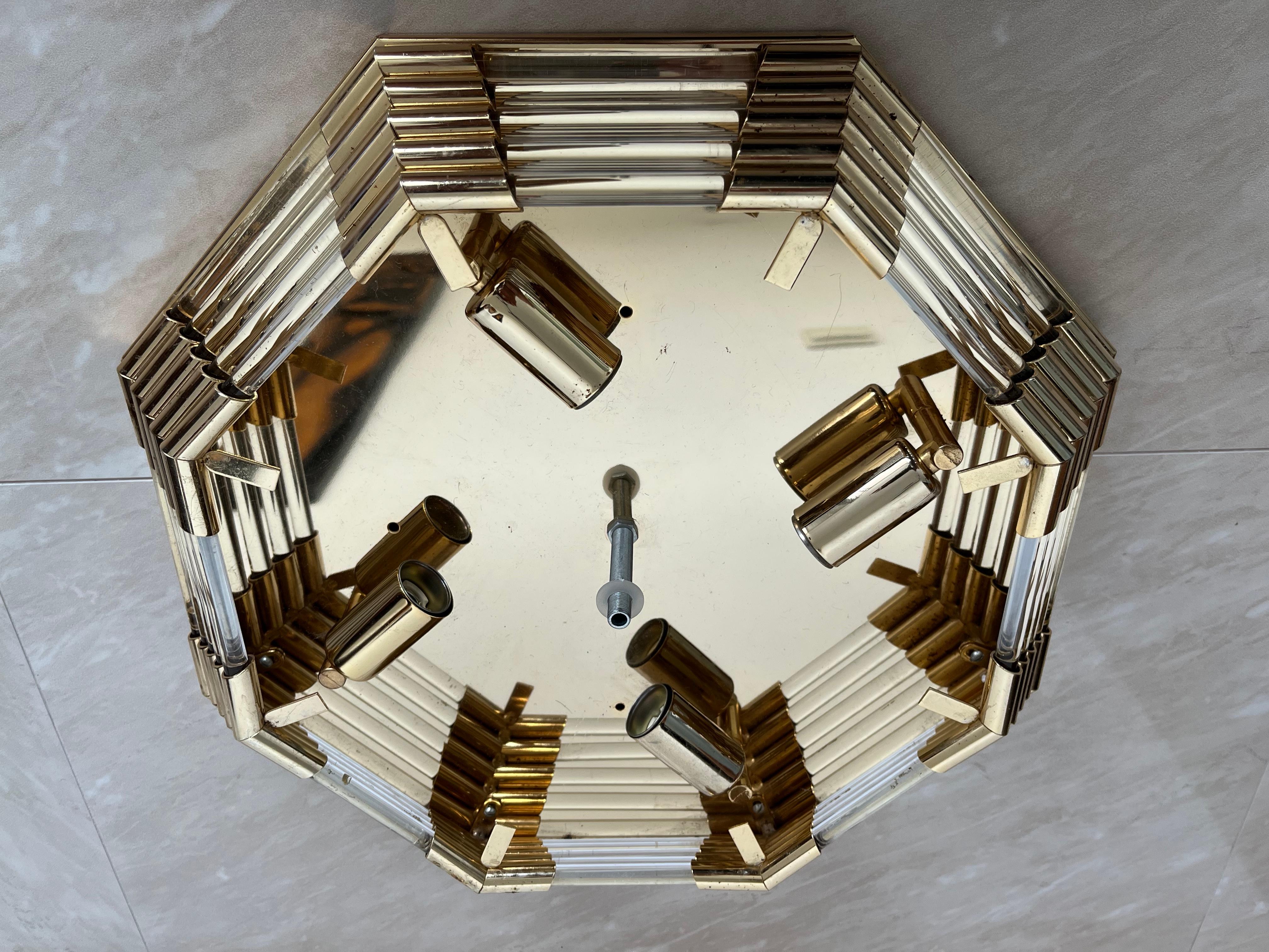Midcentury Brass / Glass Ceiling Lamp/Flush Mount or Wall Lamp, 1960s For Sale 1