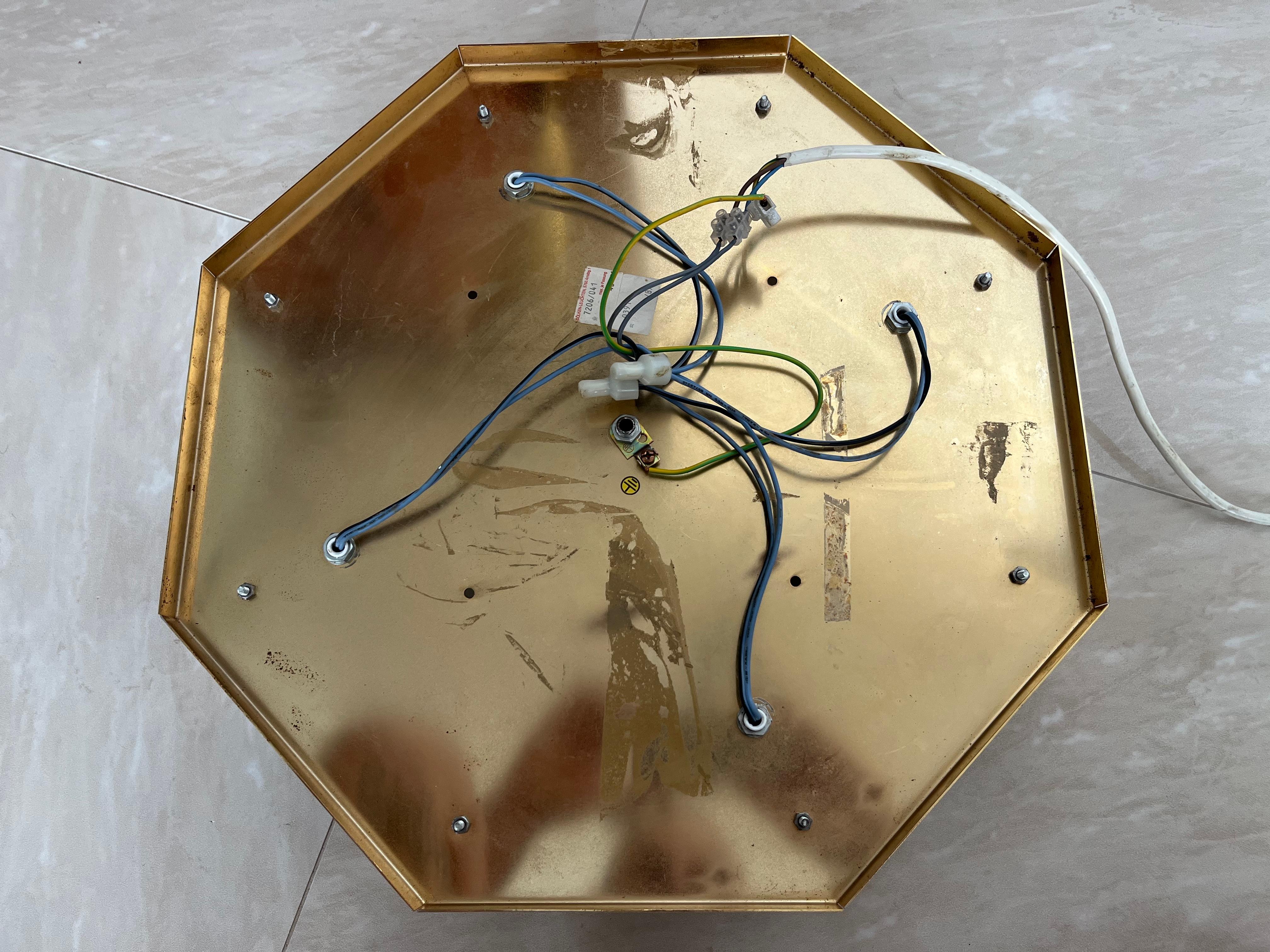 Midcentury Brass / Glass Ceiling Lamp/Flush Mount or Wall Lamp, 1960s For Sale 3