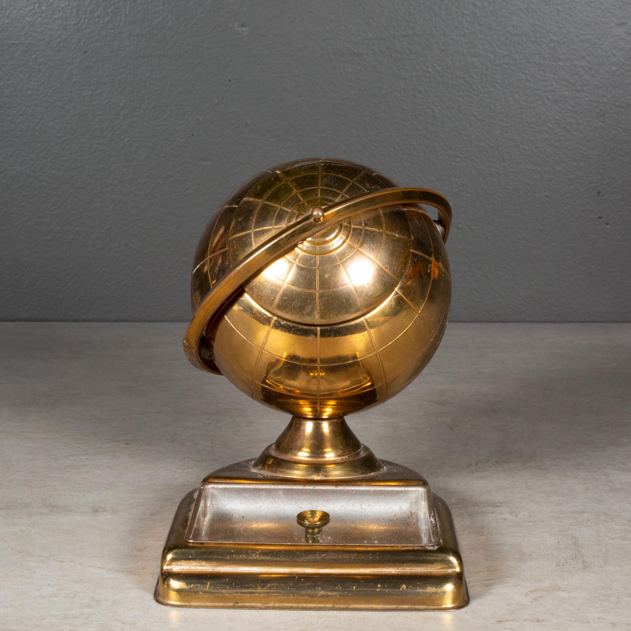 Mid-Century Modern Brass Globe Cigarette Holder and Ashtray/Coin Dish, circa 1960 (FREE SHIPPING) For Sale