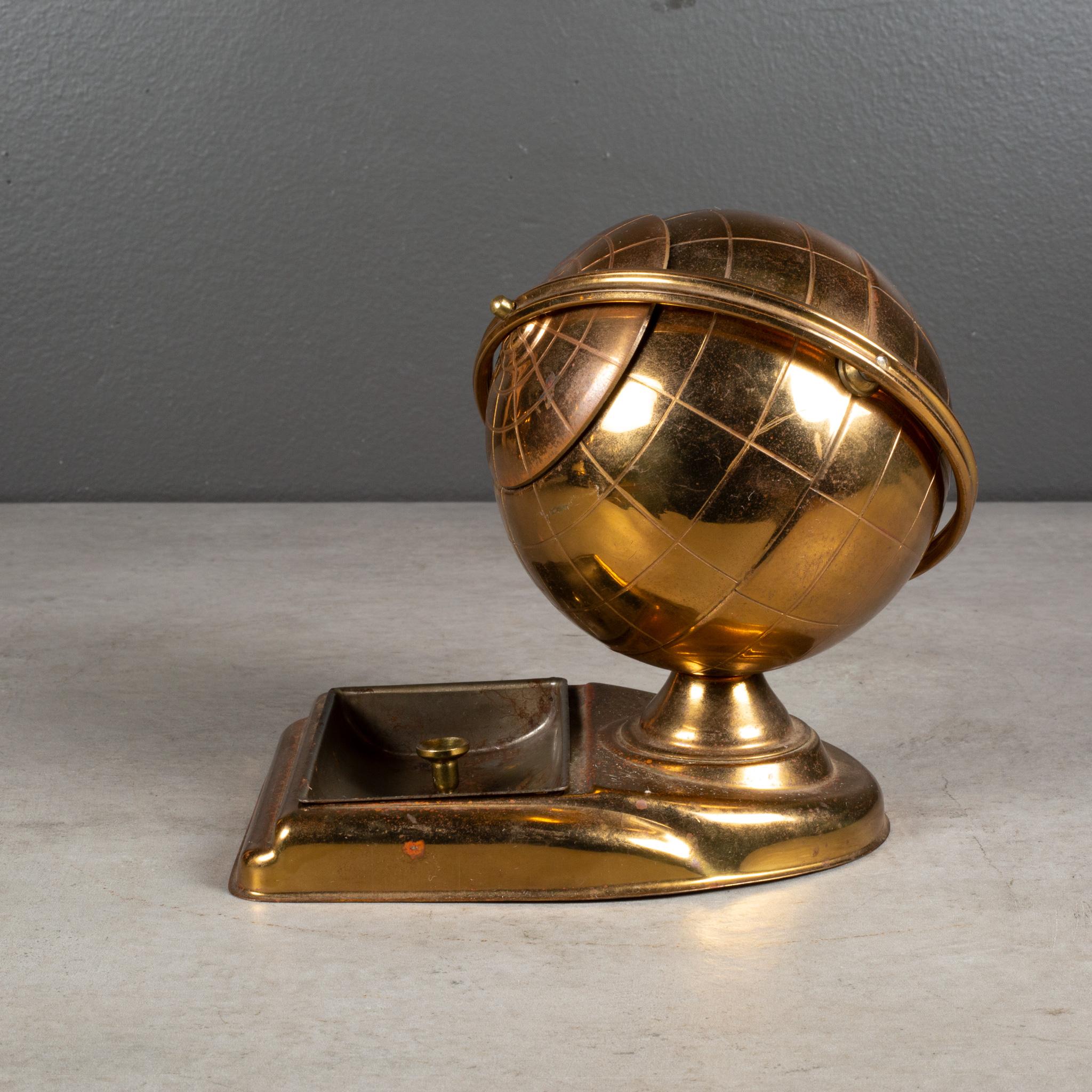 Mid-Century Modern Brass Globe Cigarette Holder and Ashtray/Coin Dish, circa 1960-FREE SHIPPING For Sale
