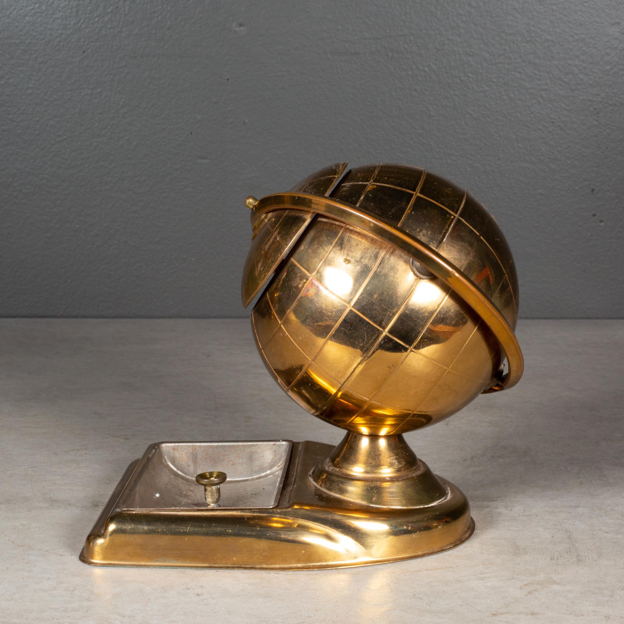 Brass Globe Cigarette Holder and Ashtray/Coin Dish, circa 1960 (FREE SHIPPING) In Good Condition For Sale In San Francisco, CA