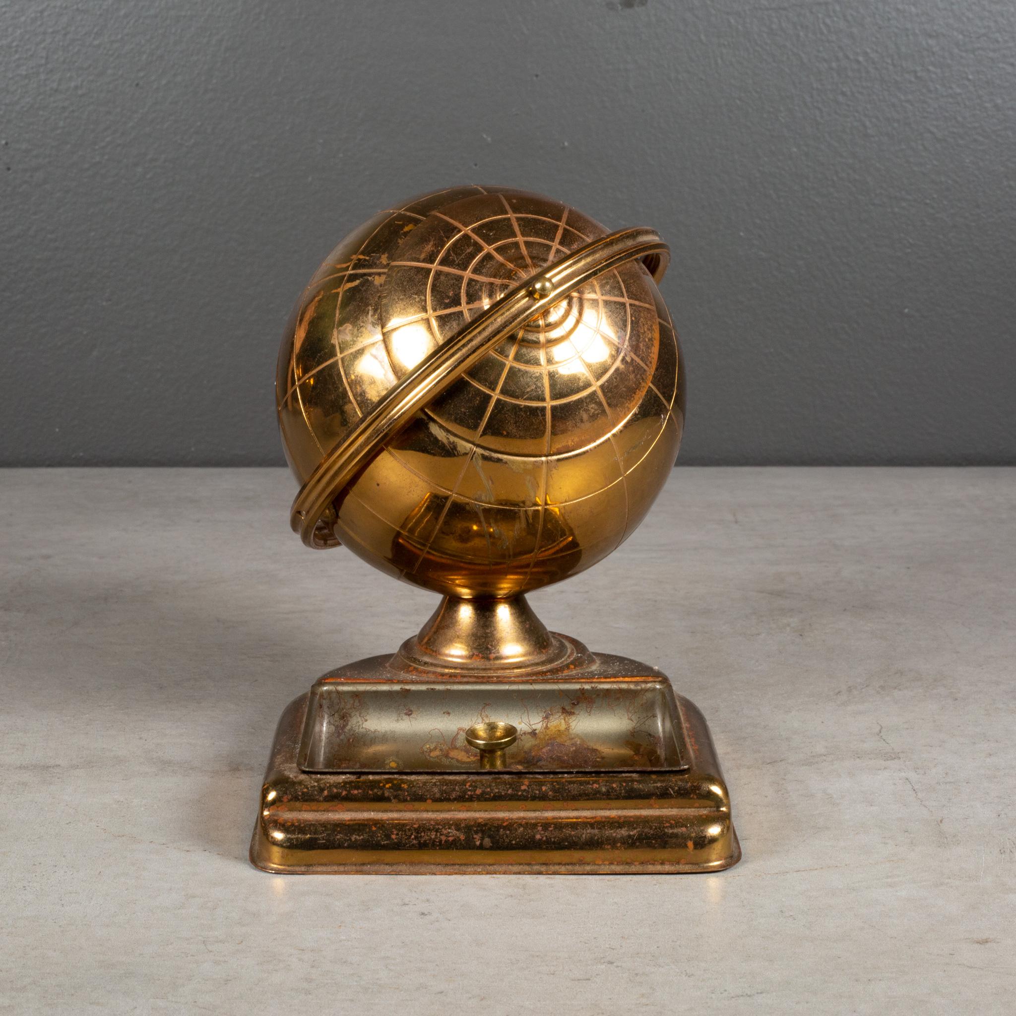 Brass Globe Cigarette Holder and Ashtray/Coin Dish, circa 1960-FREE SHIPPING In Good Condition For Sale In San Francisco, CA