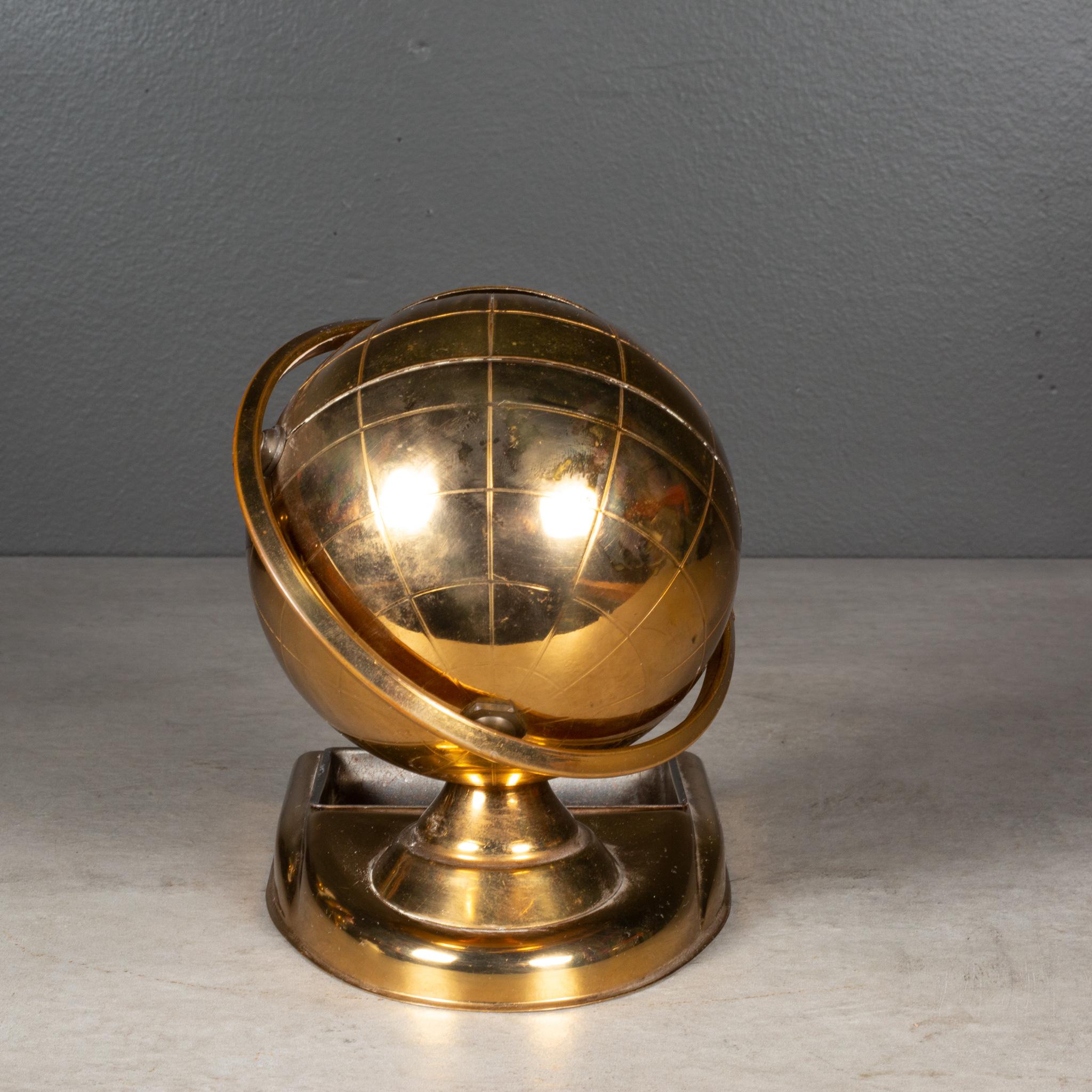 20th Century Brass Globe Cigarette Holder and Ashtray/Coin Dish, circa 1960 (FREE SHIPPING) For Sale