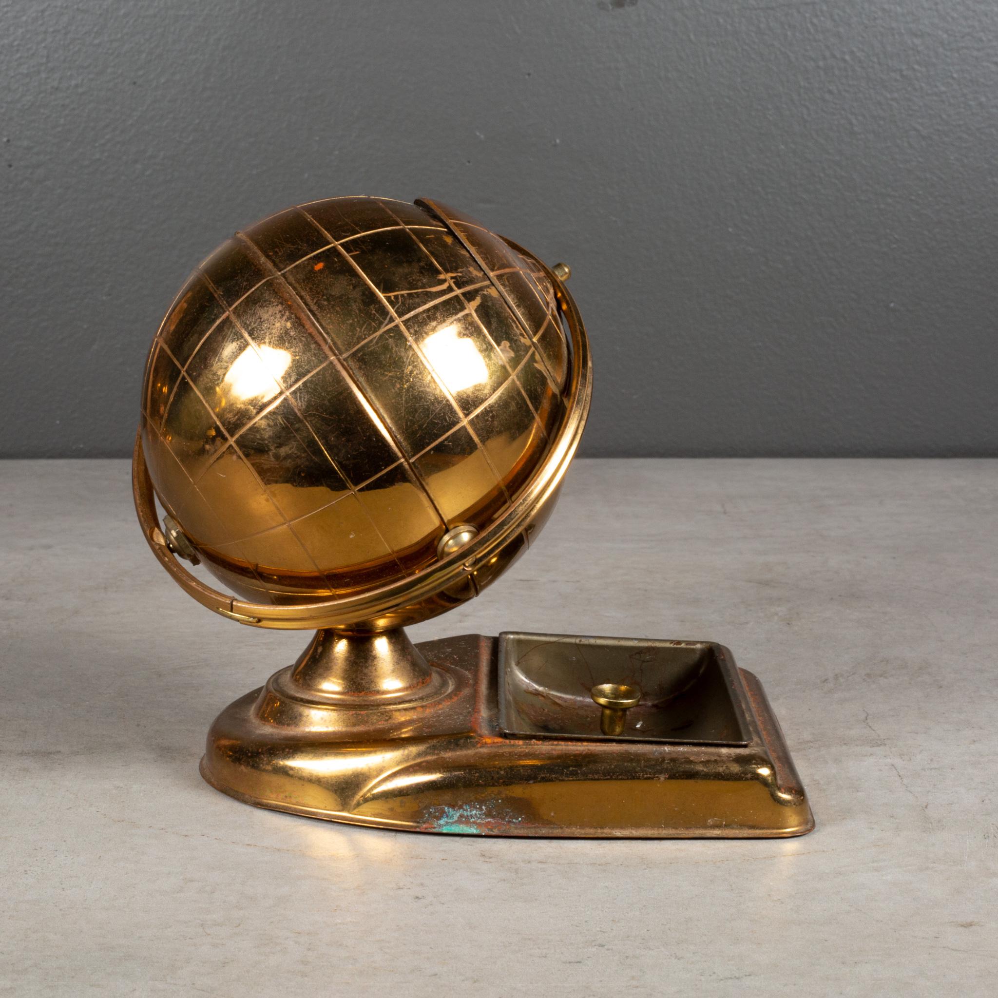 20th Century Brass Globe Cigarette Holder and Ashtray/Coin Dish, circa 1960-FREE SHIPPING For Sale