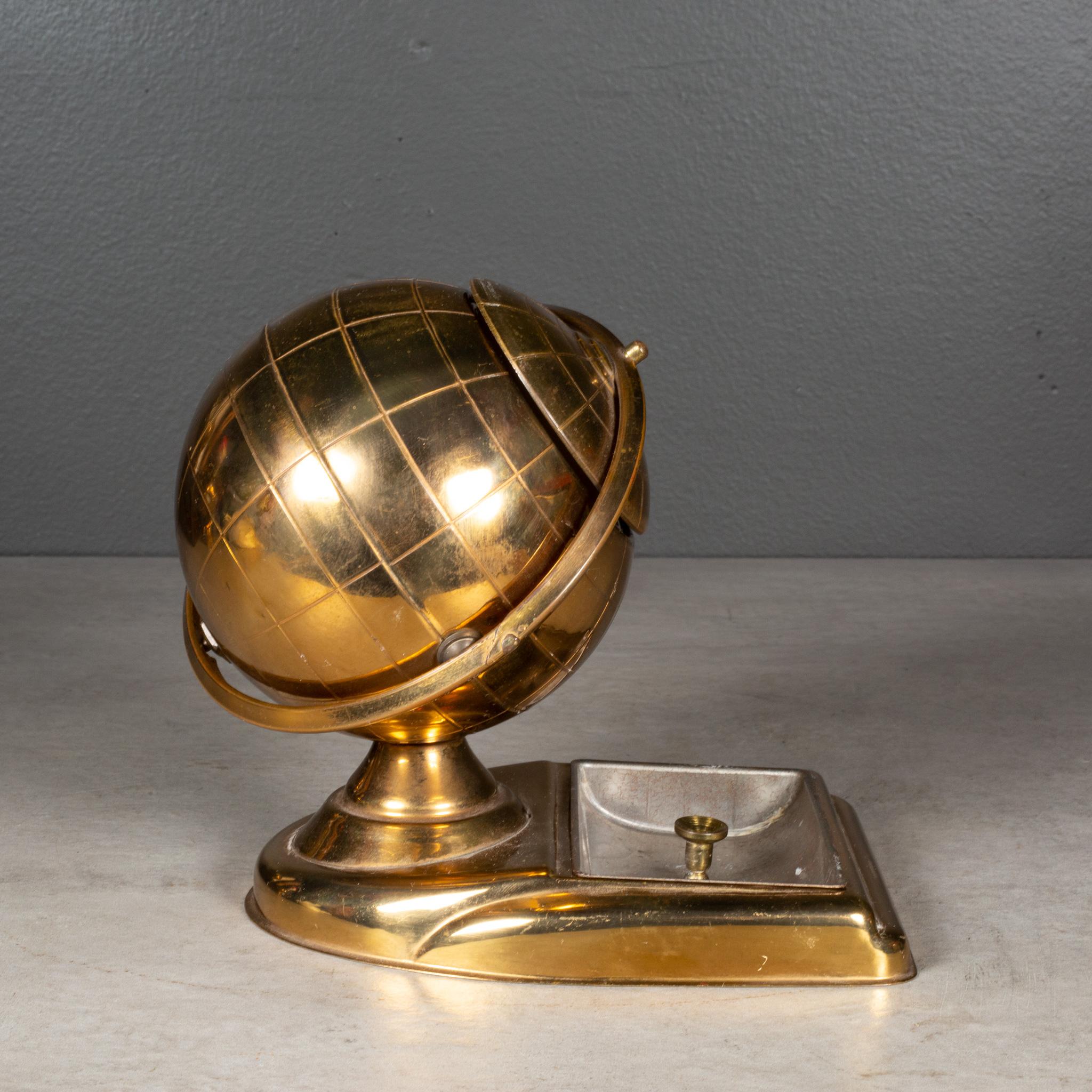 Metal Brass Globe Cigarette Holder and Ashtray/Coin Dish, circa 1960 (FREE SHIPPING) For Sale