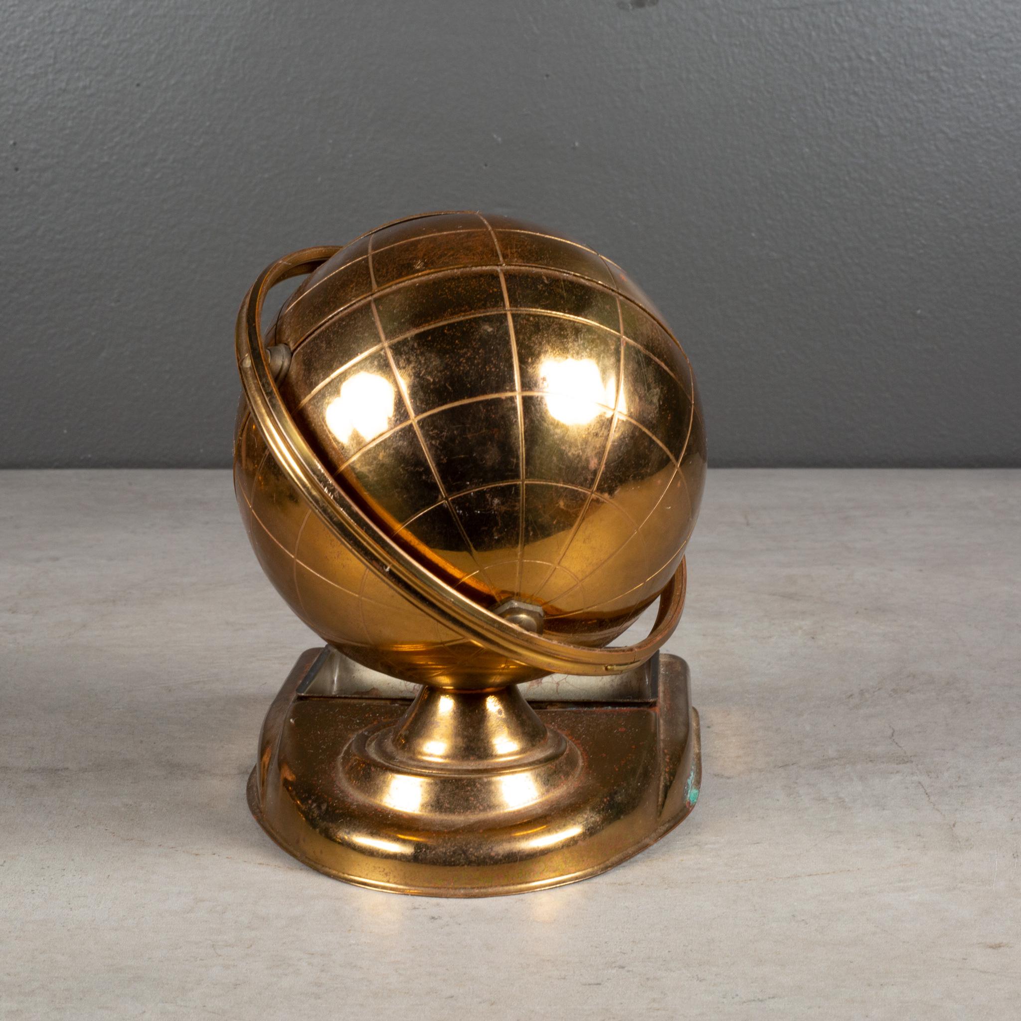 Metal Brass Globe Cigarette Holder and Ashtray/Coin Dish, circa 1960-FREE SHIPPING For Sale