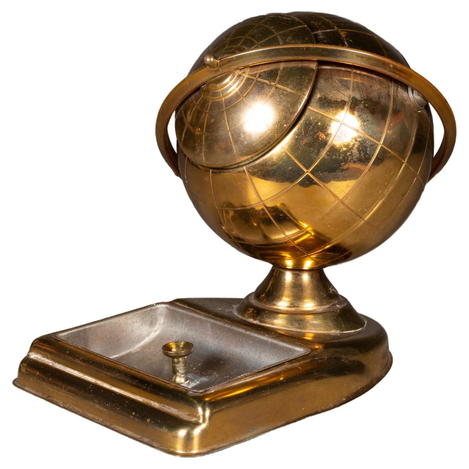 Brass Globe Cigarette Holder and Ashtray/Coin Dish, circa 1960 (FREE SHIPPING)