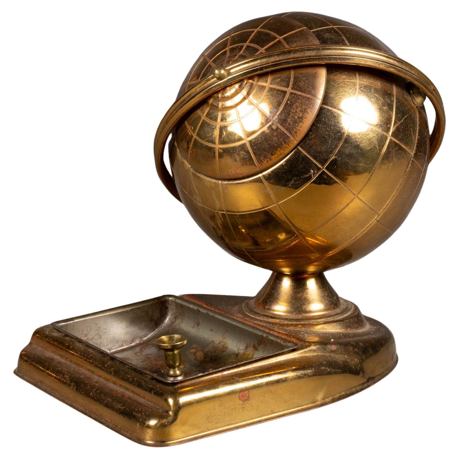 Brass Globe Cigarette Holder and Ashtray/Coin Dish, circa 1960-FREE SHIPPING For Sale