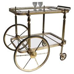 Midcentury Brass Golden Bar Cart Trolley Italian 1950 Hollywood Regency Design