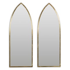 Midcentury Brass Gothic Style Golden Broken Arch Mirrors, a Pair