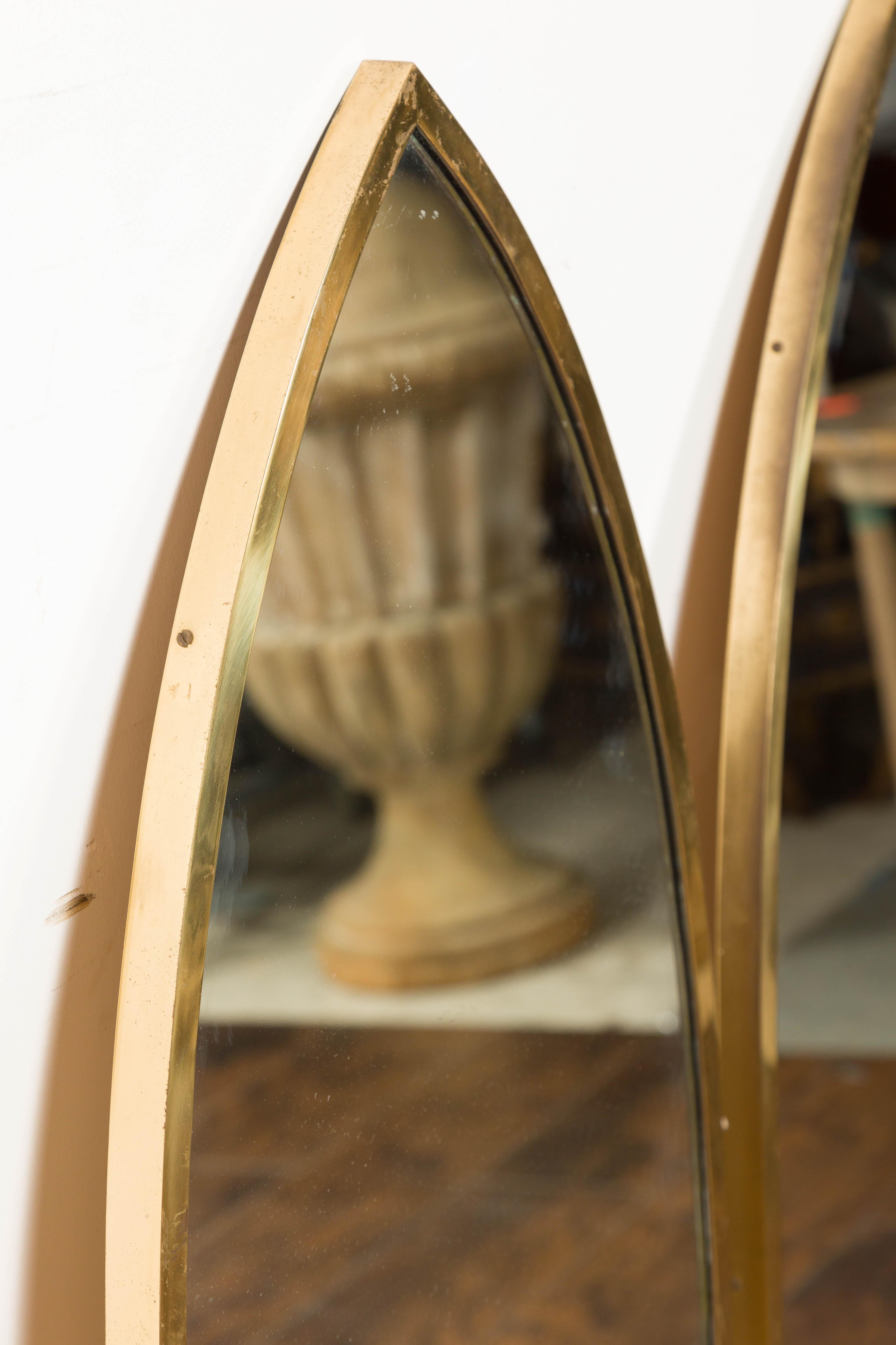 Midcentury Brass Gothic Style Golden Broken Arch Mirrors, a Pair In Good Condition For Sale In Atlanta, GA
