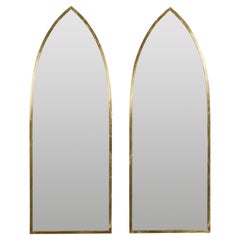 Midcentury Brass Gothic Style Golden Broken Arch Mirrors, a Pair