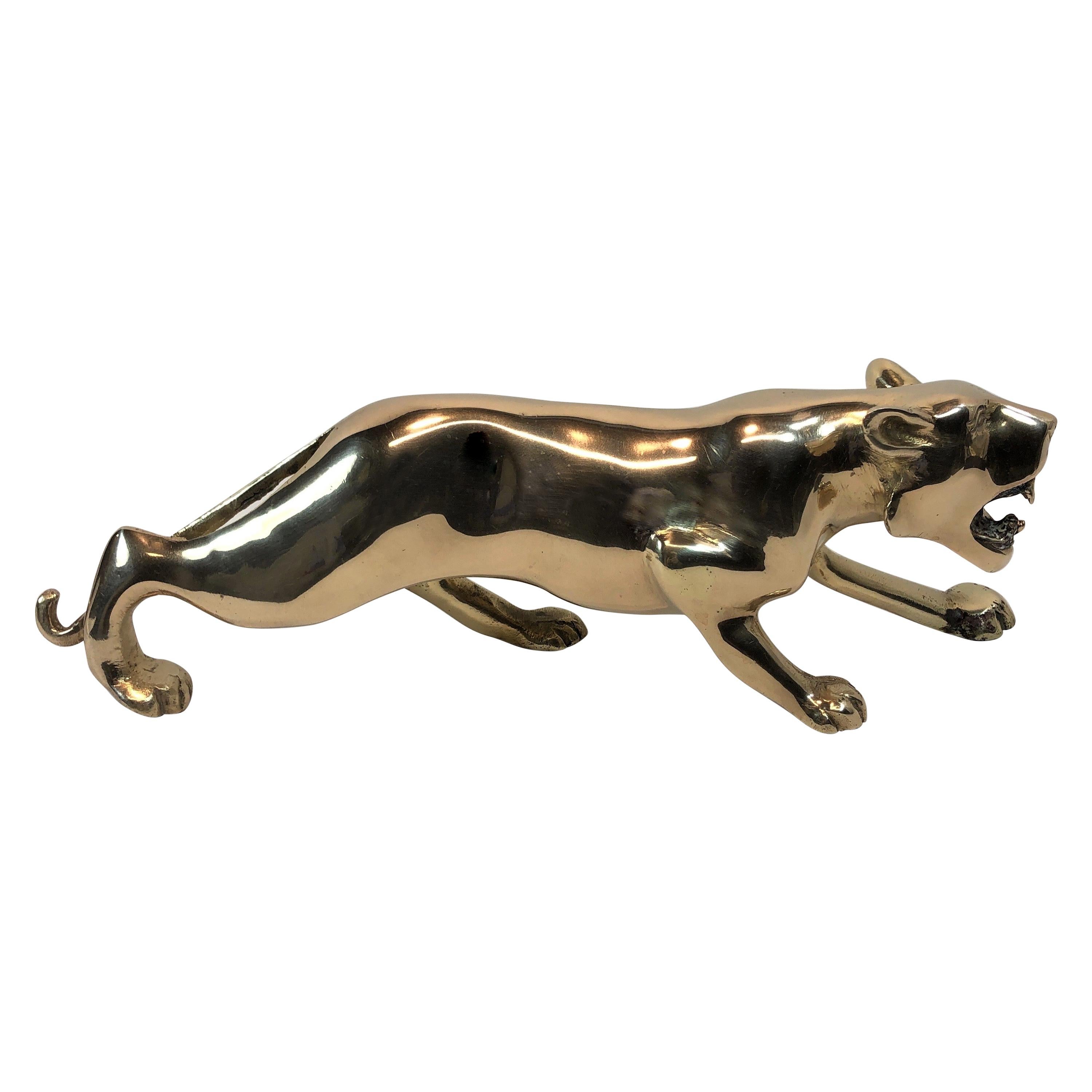 Midcentury Brass Hunting Panther Sculpture