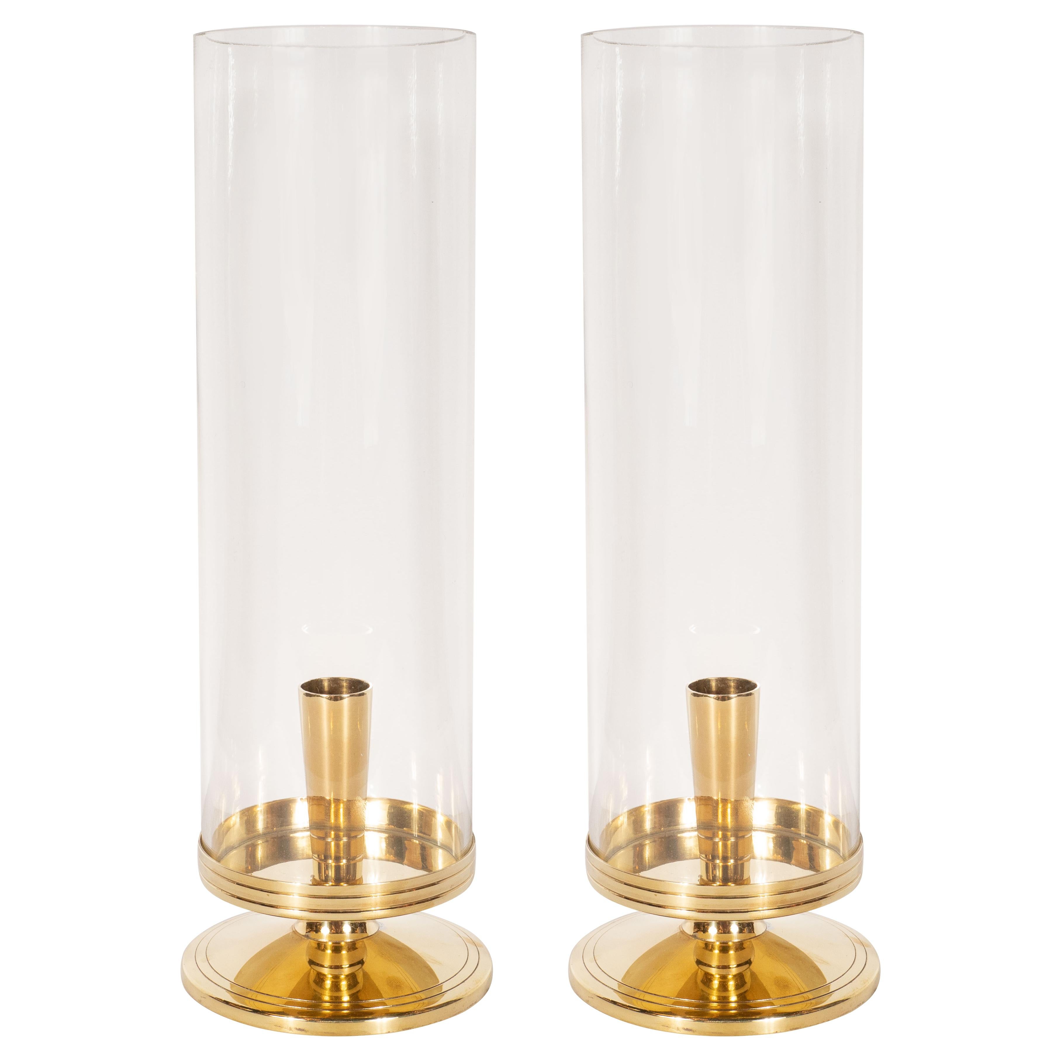 Midcentury Brass "Hurricane" Candlesticks by Tommi Parzinger for Dorlyn Brass