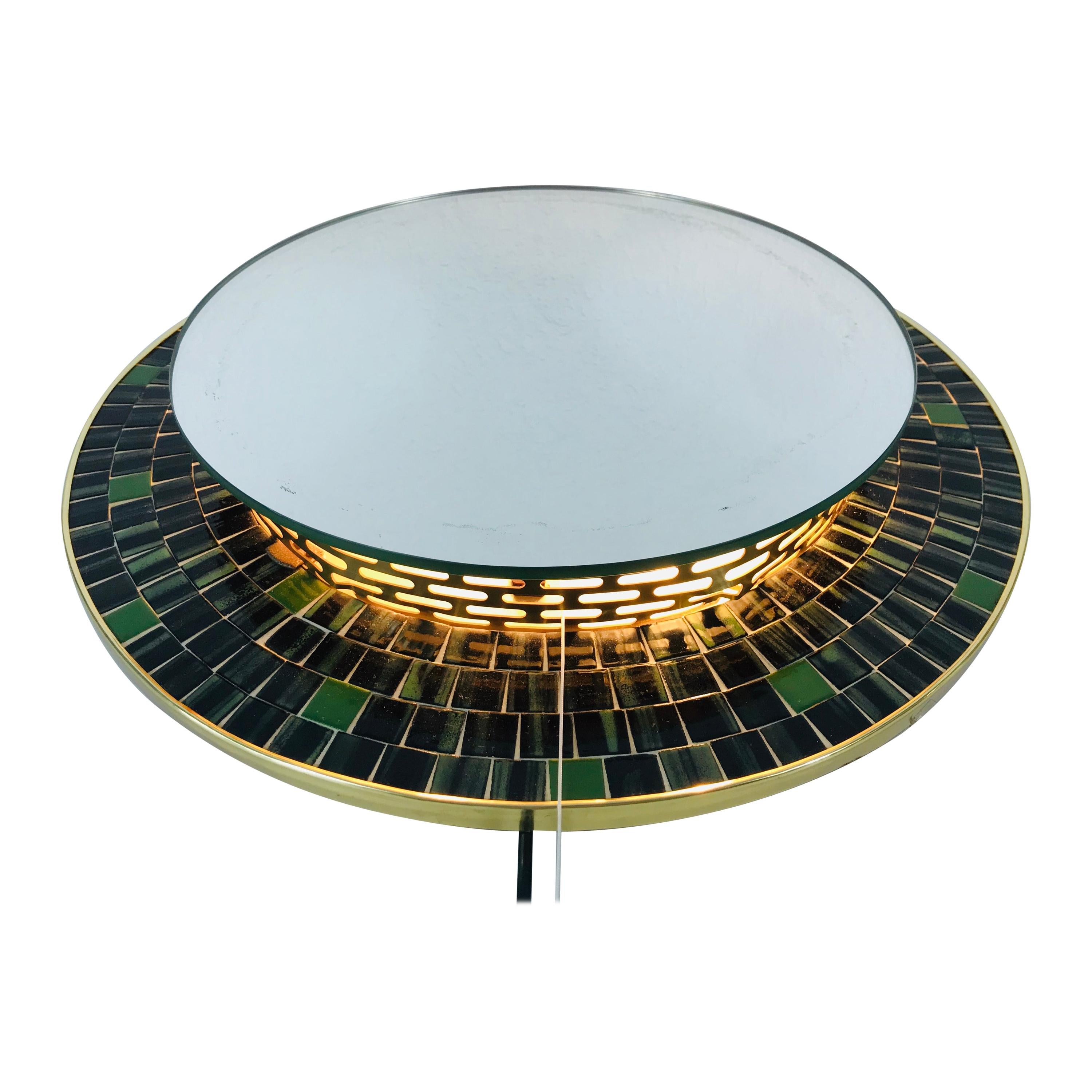 Midcentury Brass Illuminated Mirror Attributed to Hillebrand, Germany, 1950s For Sale