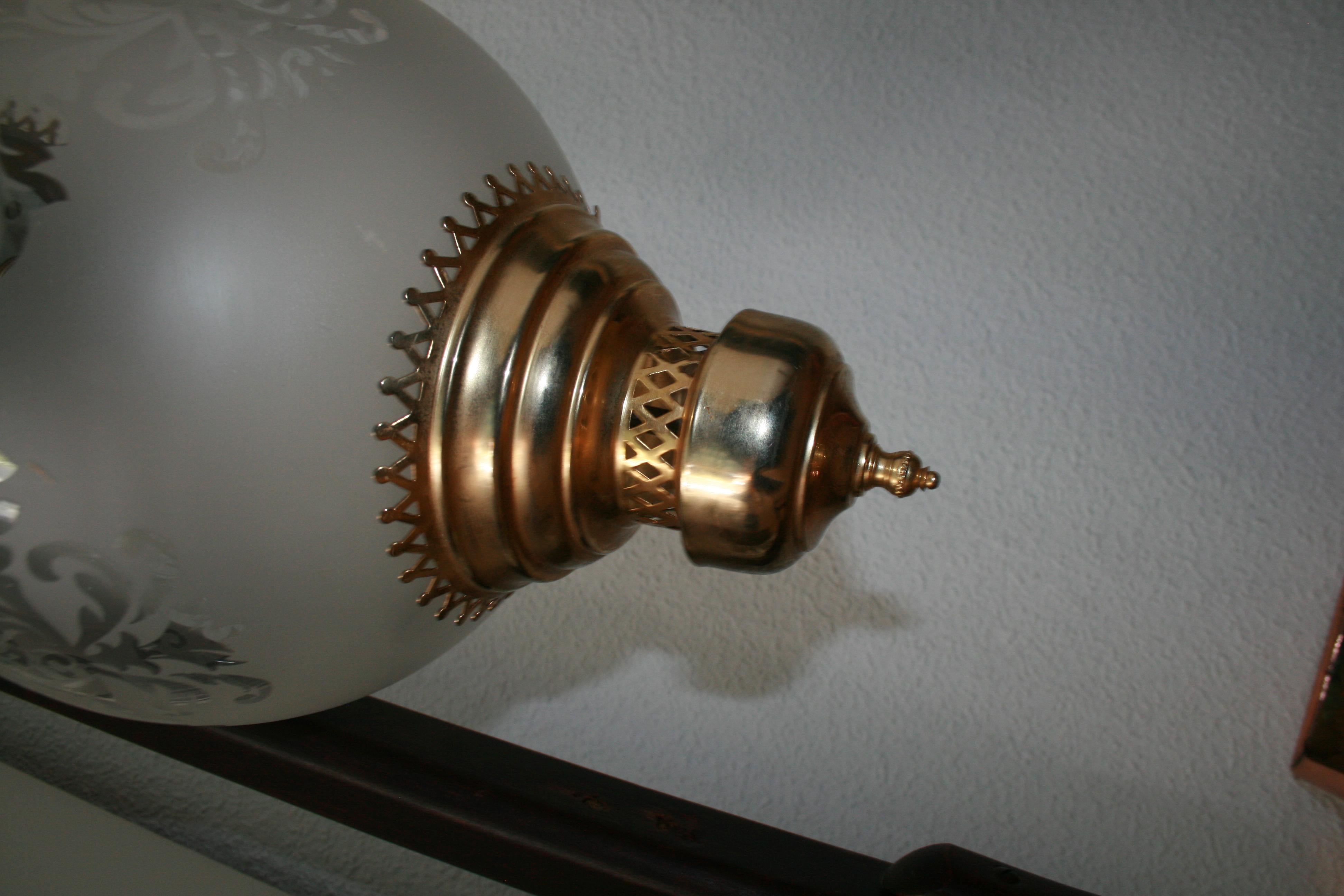 Midcentury Brass Lantern and Engraved Crystal Globe, Italy, 1950s 11