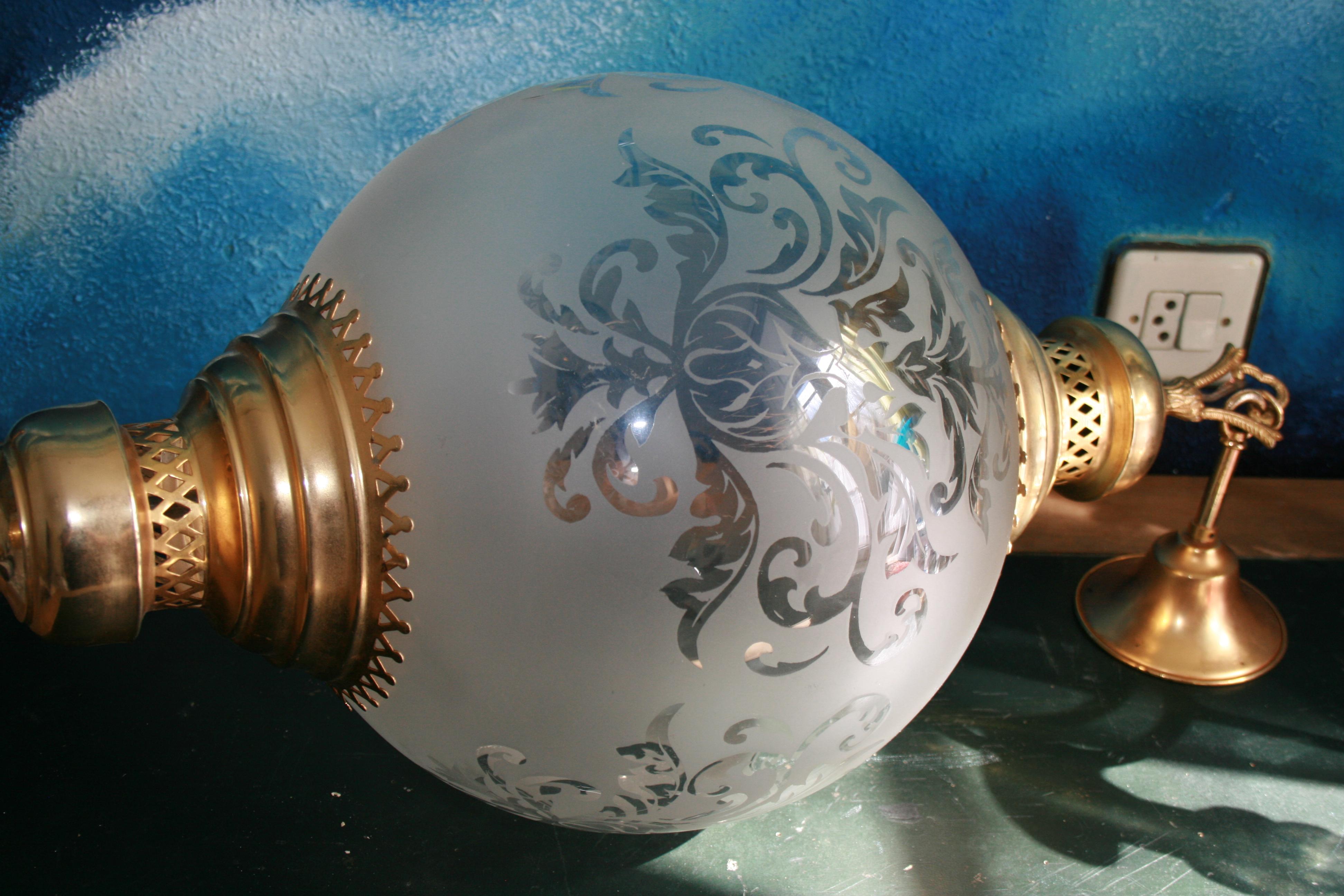 Midcentury Brass Lantern and Engraved Crystal Globe, Italy, 1950s 1