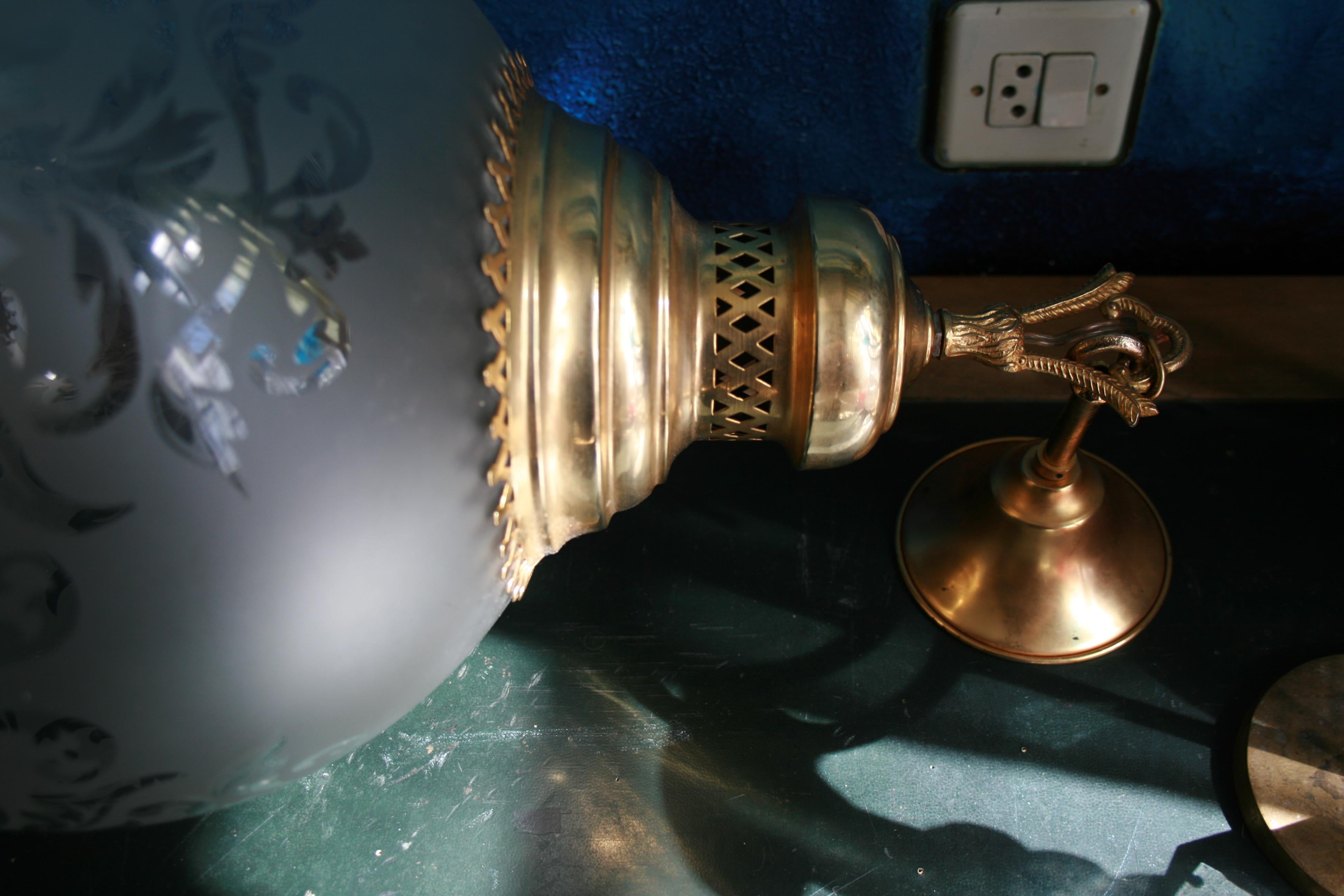 Midcentury Brass Lantern and Engraved Crystal Globe, Italy, 1950s 4