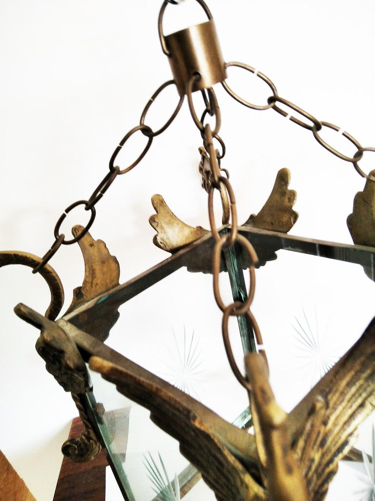 Brass or Bronze and Glass Lantern Art Deco Chinoiserie Style For Sale at 1stDibs