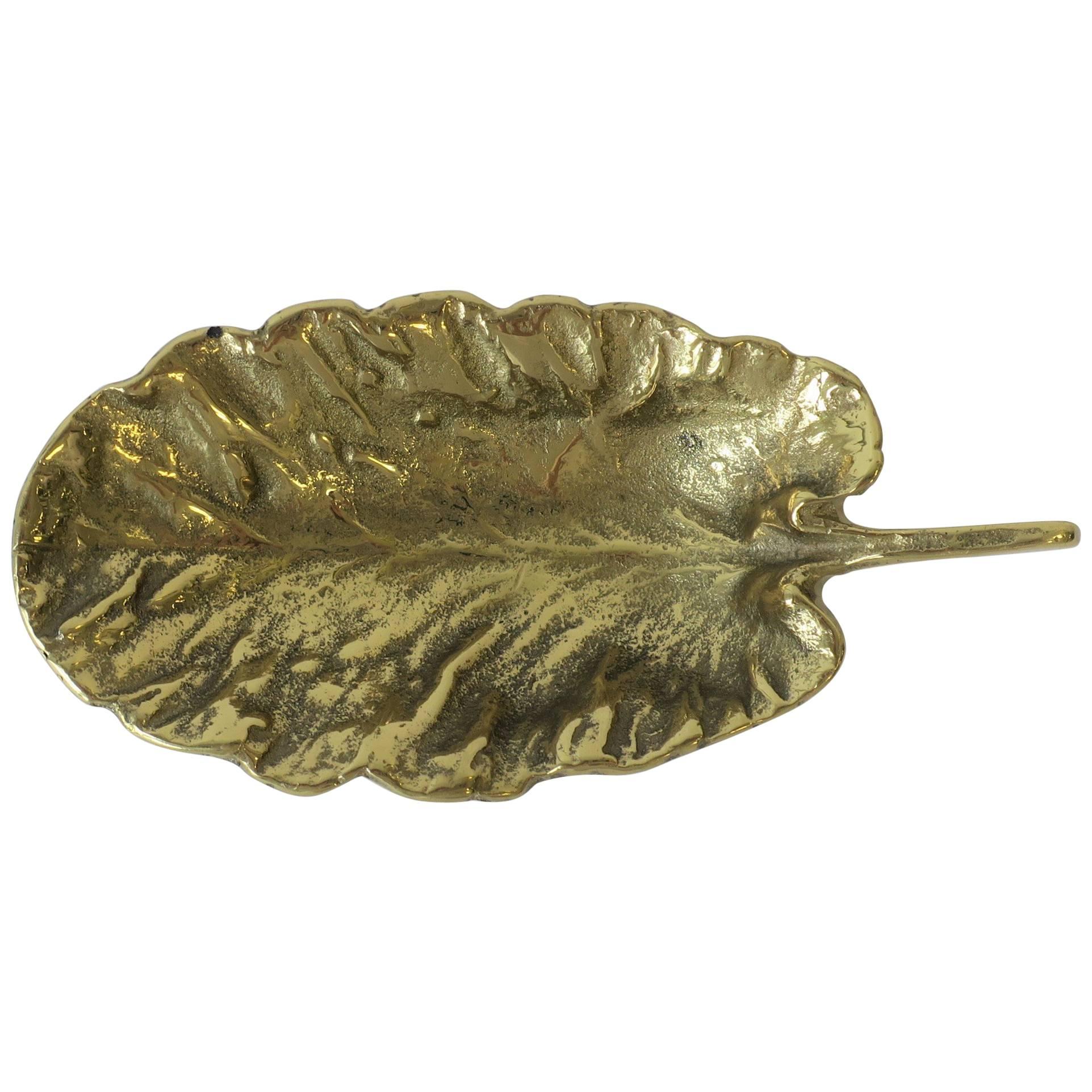 Gold Brass Leaf Jewelry Dish For Sale