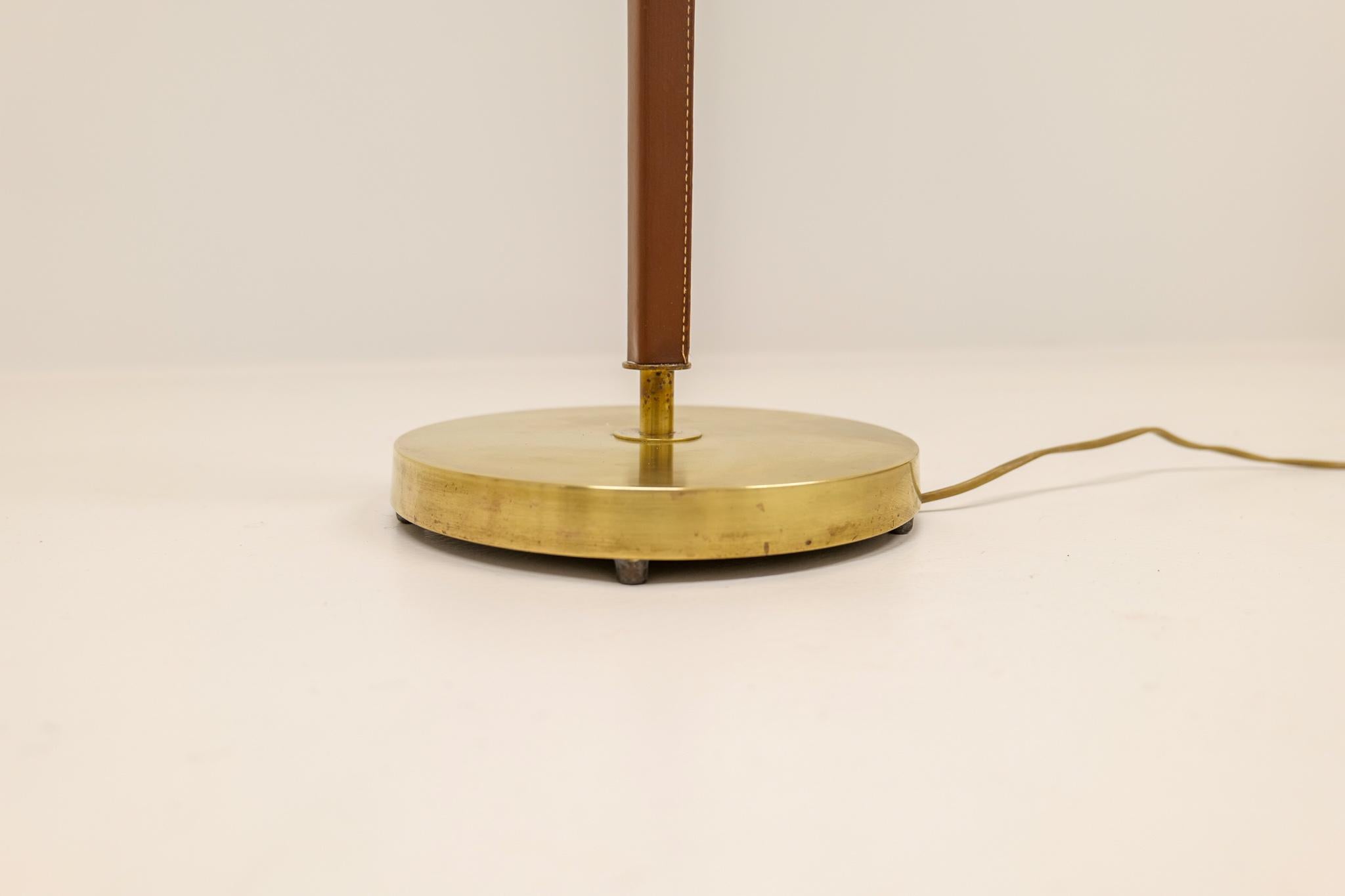 Mid-Century Brass Leather Floor Lamp Falkenbergs Belysning, Sweden, 1960s 5
