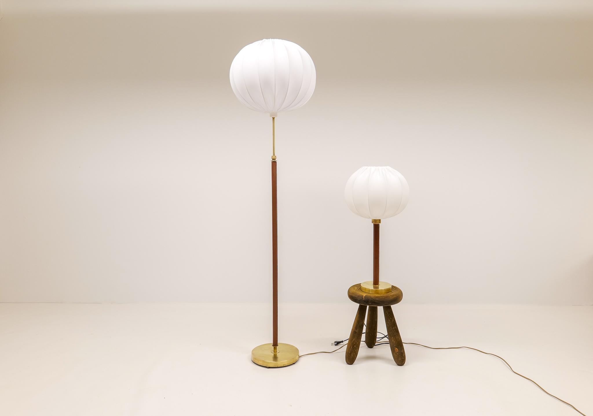 Mid-Century Brass Leather Floor Lamp Falkenbergs Belysning, Sweden, 1960s 7