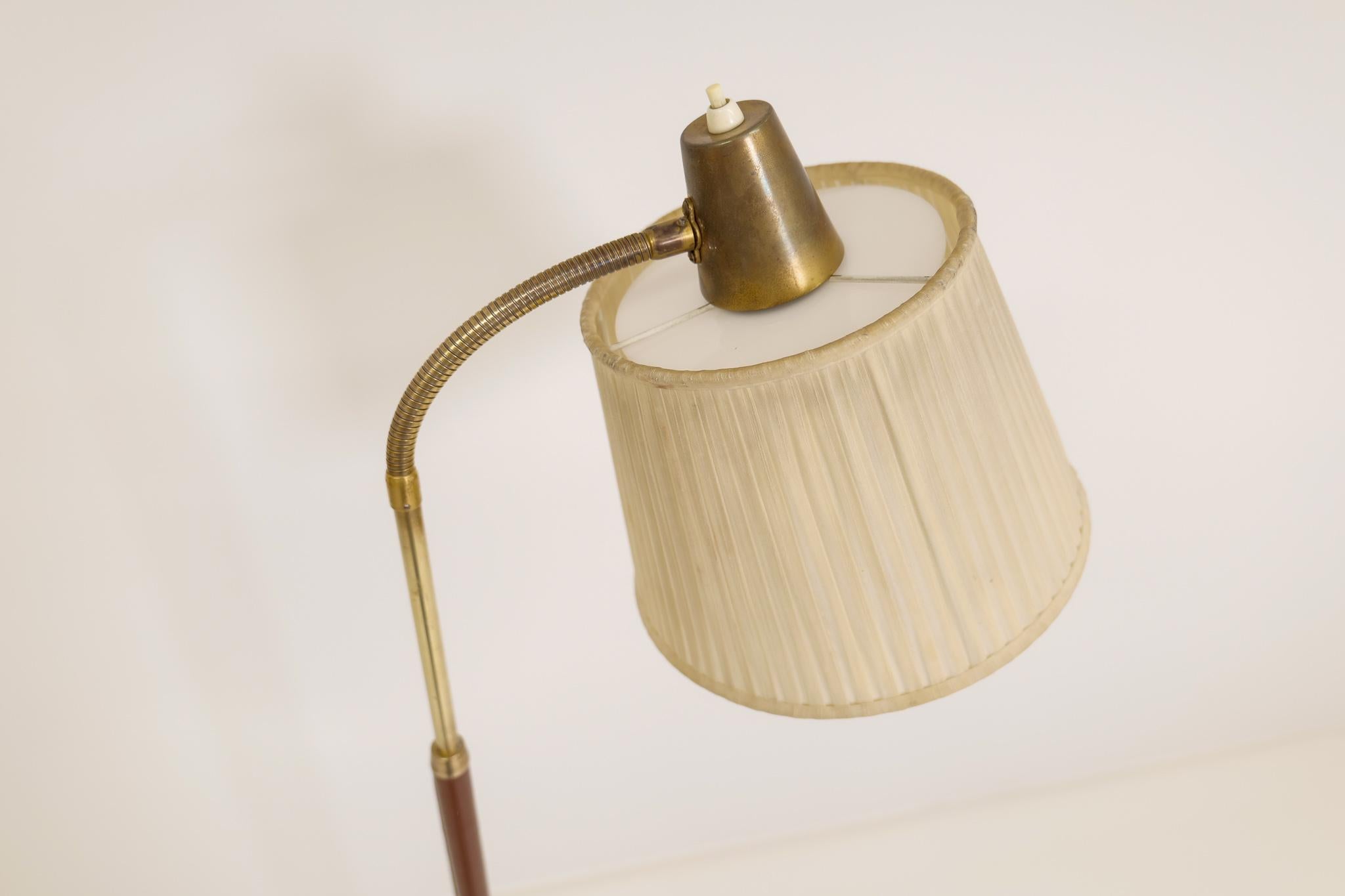 Midcentury Brass Leather Floor Lamp Falkenbergs Belysning, Sweden, 1960s 1