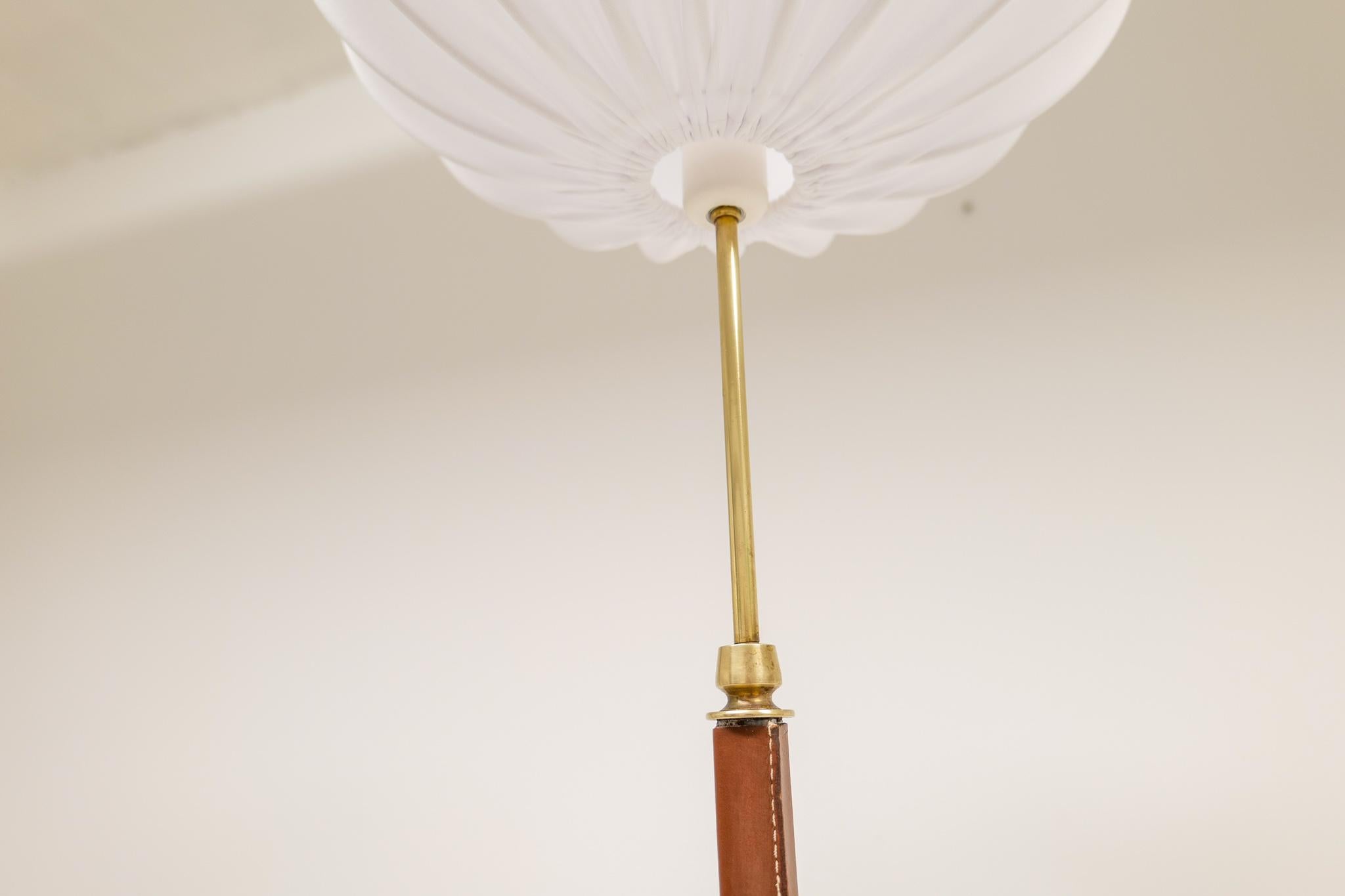 Mid-Century Brass Leather Floor Lamp Falkenbergs Belysning, Sweden, 1960s 2