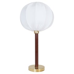 Midcentury-Tischlampe aus Messing und Leder Falkenbergs Belysning, Schweden, 1960er Jahre