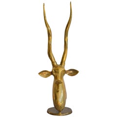 Midcentury Brass Long Horned Antelope Form Sculpture