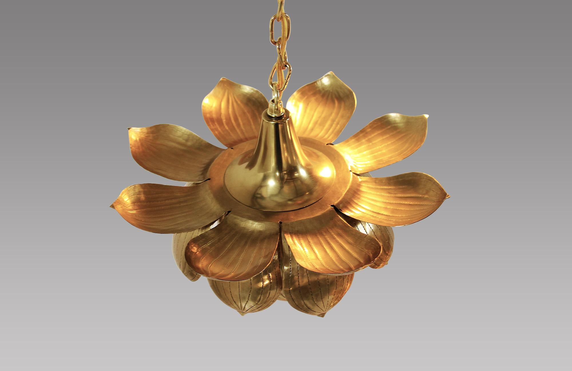 Mid-Century Modern Midcentury Brass Lotus Pendant Chandelier by Feldman Lighting Co.