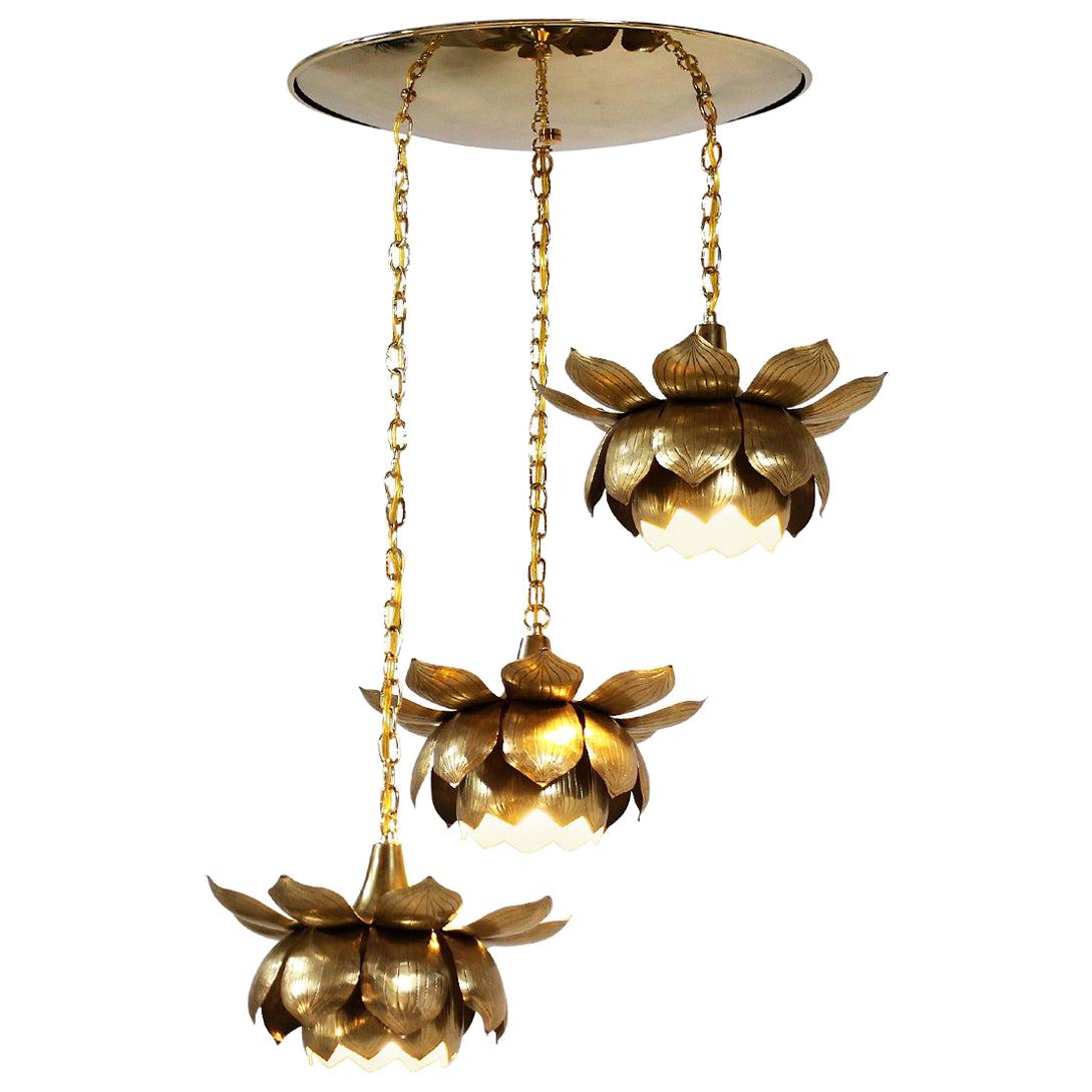 Midcentury Brass Lotus Pendant Chandelier by Feldman Lighting Co.
