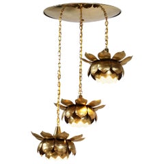 Midcentury Brass Lotus Pendant Chandelier by Feldman Lighting Co.