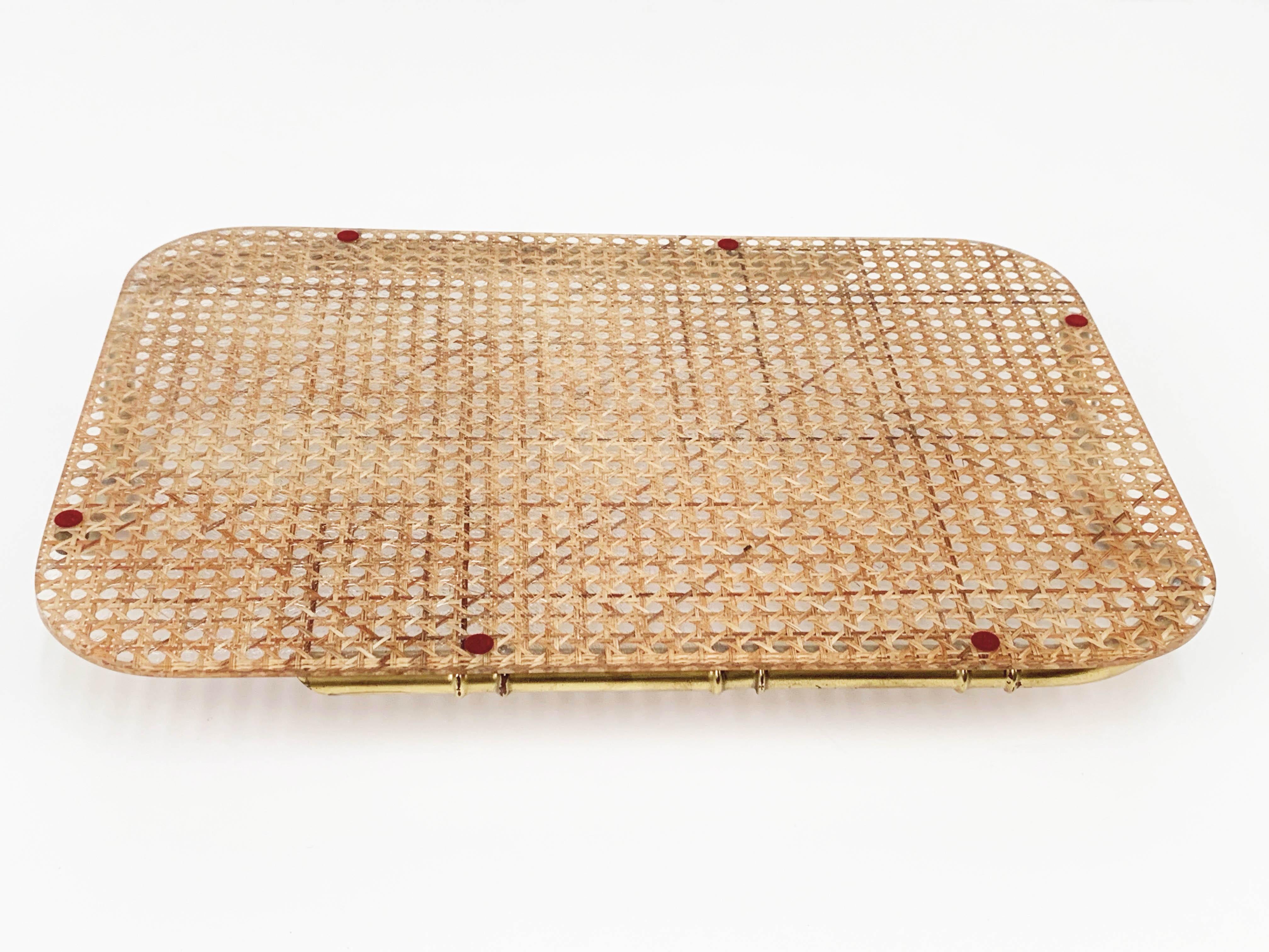 Midcentury Brass Lucite and Faux Bamboo Serving Tray Christian Dior Style, 1970s 5