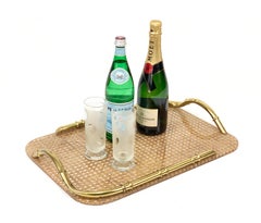 Midcentury Brass Lucite and Faux Bamboo Serving Tray Christian Dior Style, 1970s