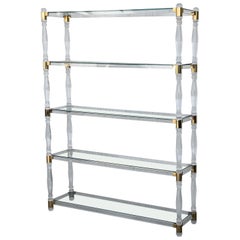 Midcentury Brass Lucite and Glass Étagère,  Five Shelves Étagère