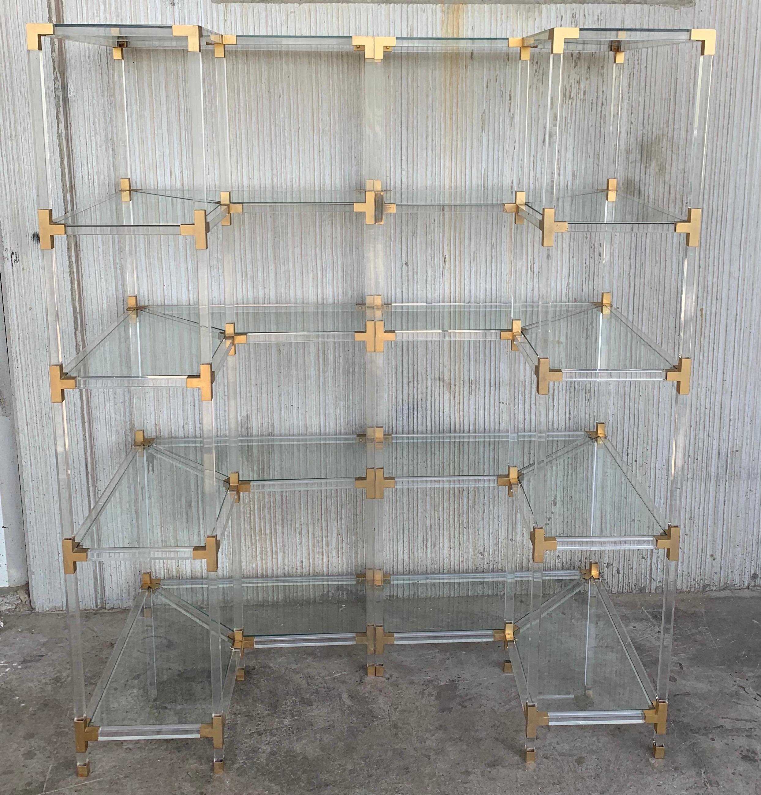 Mid-Century Modern Midcentury Brass, Lucite and Glass Étagère with Five Shelves For Sale