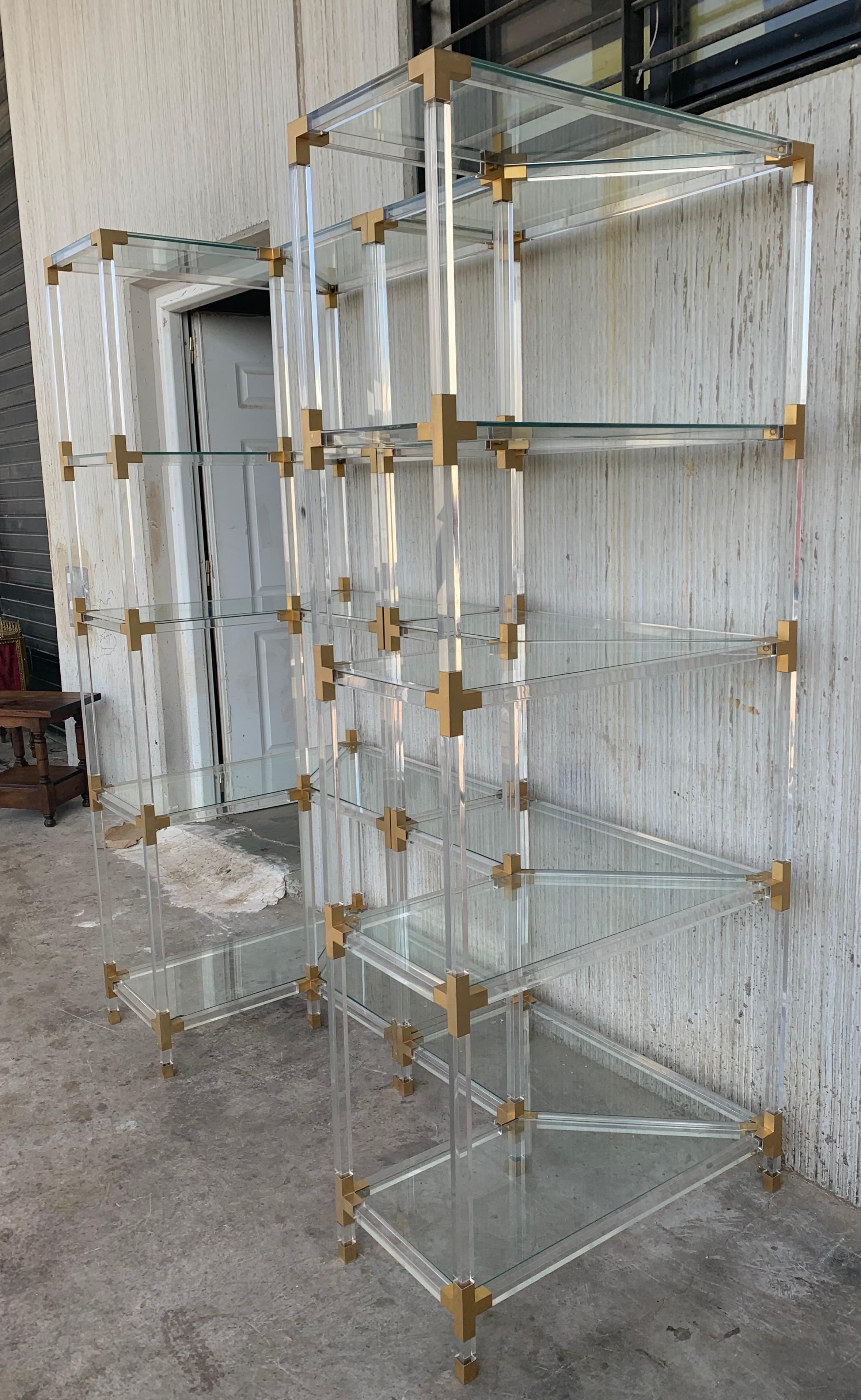 20th Century Midcentury Brass, Lucite and Glass Étagère with Five Shelves For Sale