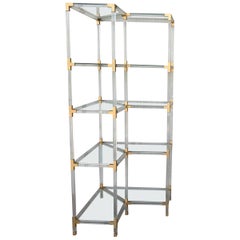 Vintage Midcentury Brass, Lucite and Glass Étagère with Five Shelves