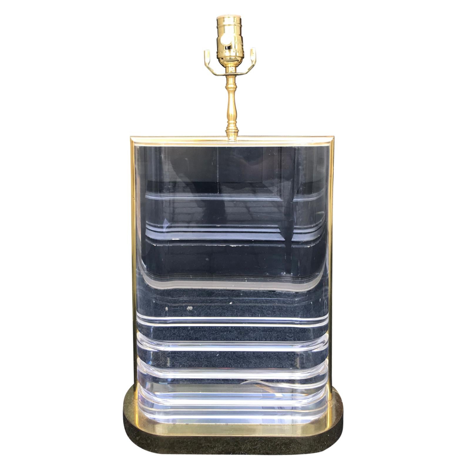 Mid-20th Century Brass / Lucite Karl Springer Style Lamp, Exceptional